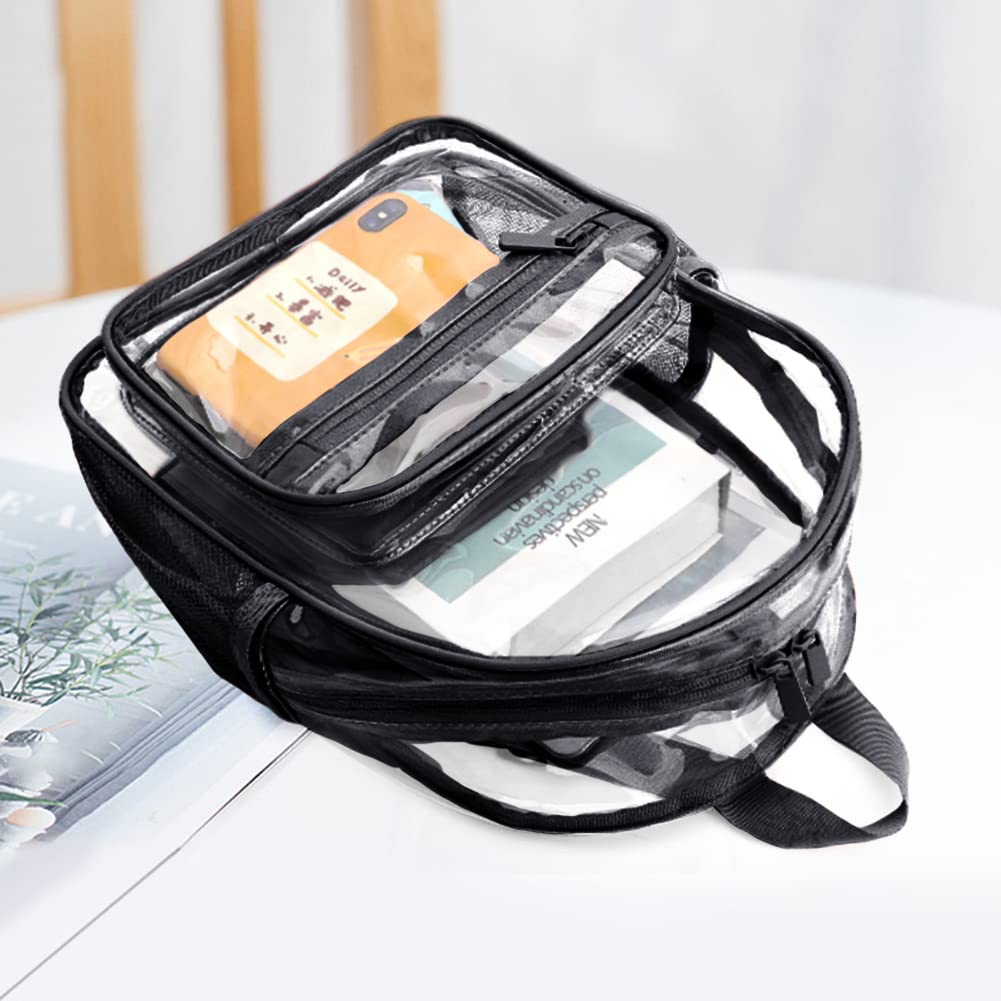 LIMHOO Clear Mini Backpack - Transparent PVC Backpack for Women & Men, Waterproof See-Through Daypack with Adjustable Straps (Black) - Perfect for Concerts, Festivals, Travel and School Security Checks