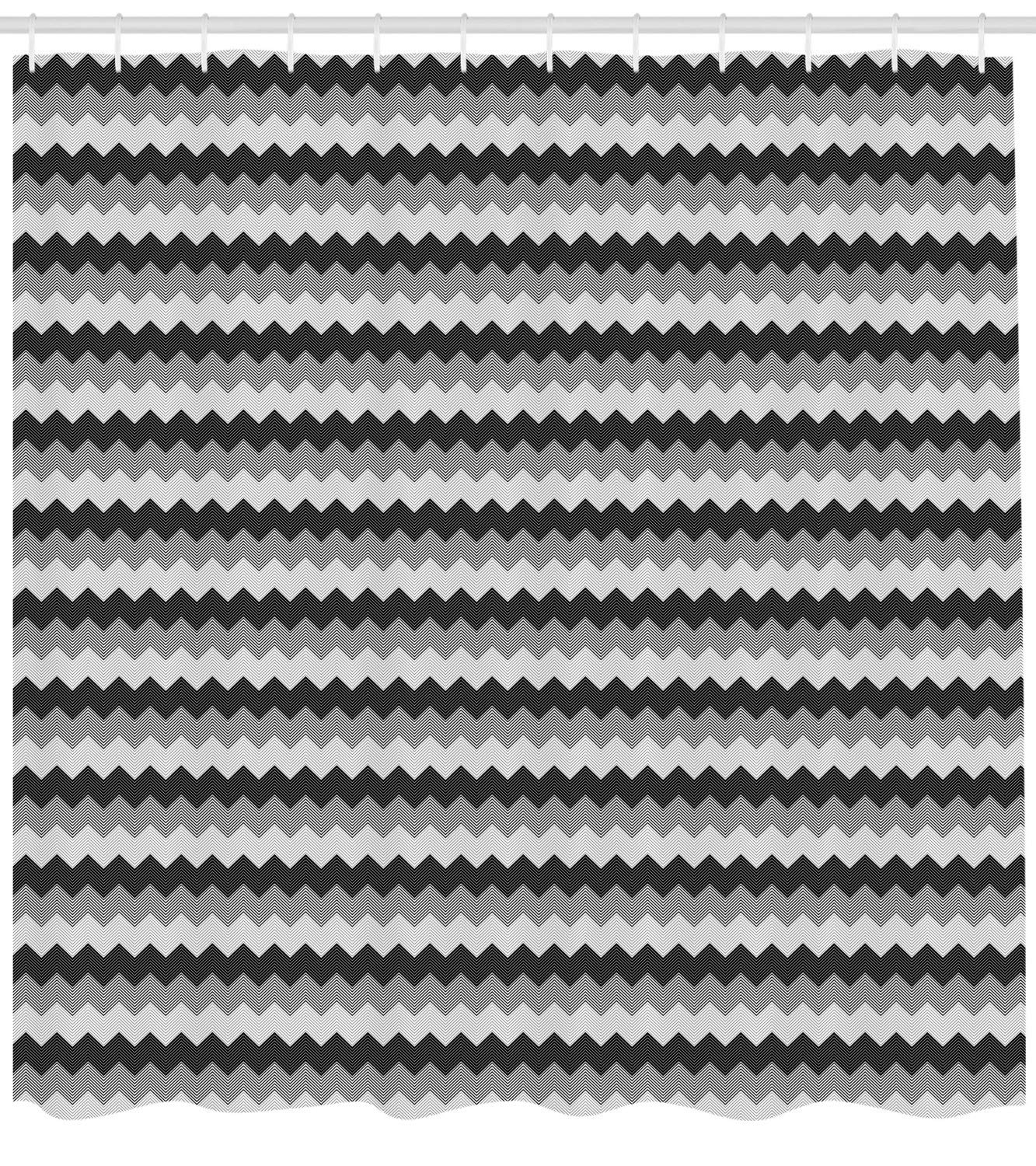 Ambesonne Chevron Shower Curtain - Modern Zigzag Striped Bathroom Decor with Hooks, 69x84 Inches, Charcoal Grey - Waterproof Fabric for Stylish Bath & Guest Room Decor