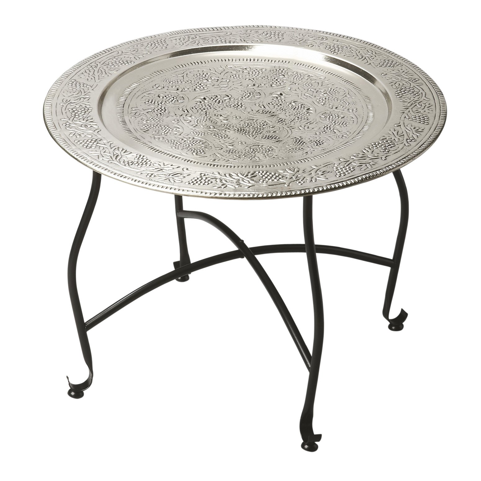 Round Metal Coffee Table - Marrakesh Embossed Moroccan Tea Tray Table - Rustic Home Decor for Living Room, Patio & Outdoor Use