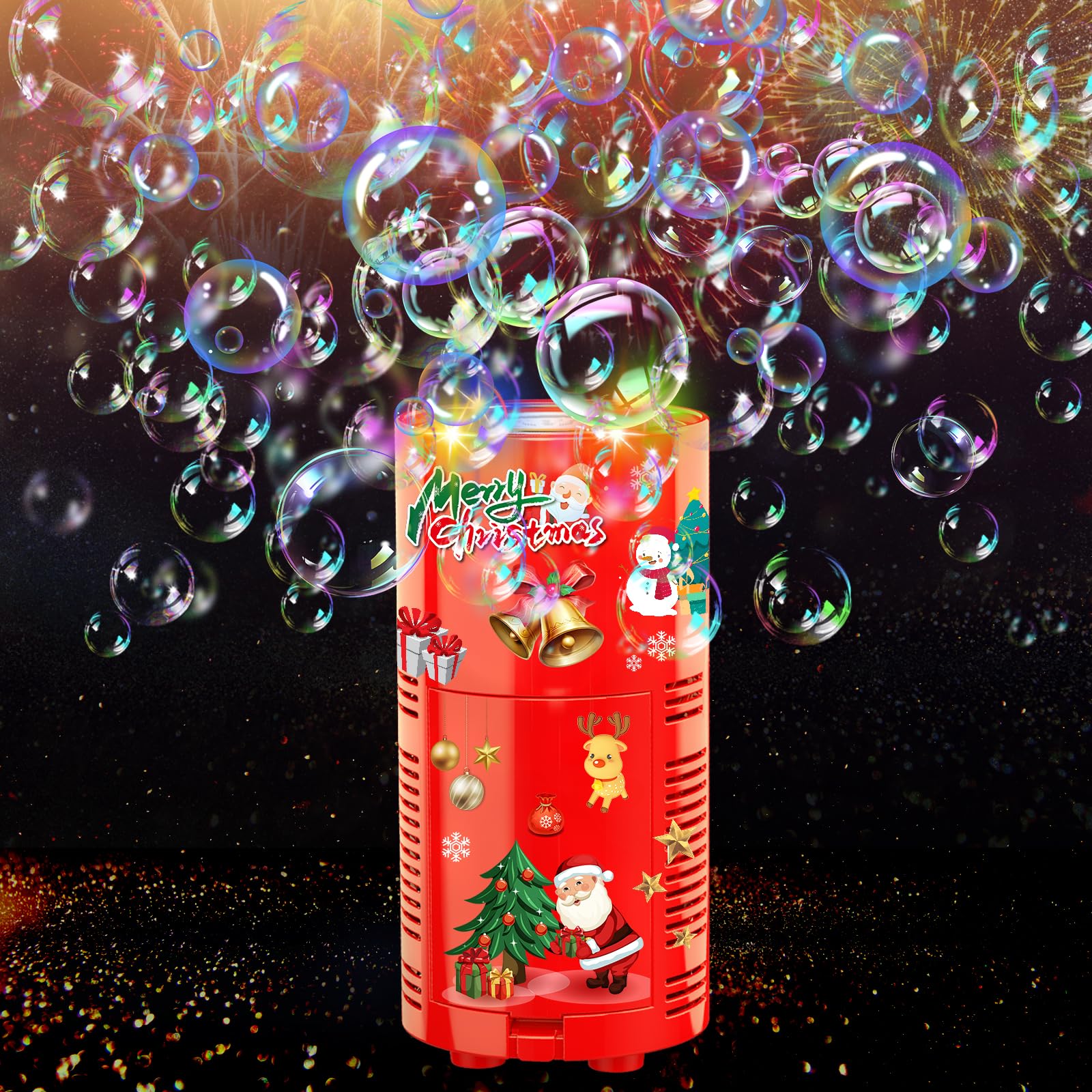 Fireworks Bubble Machine with LED Lights - 13 Nozzle Kids Party Bubble Blower with Adjustable Sound, Perfect for Birthday Parties, Christmas Celebrations & Chinese New Year Festivities