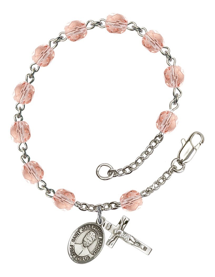 October Birthstone Bead Rosary Bracelet with St. Josephine Bakhita Charm - 7.5 Inch Catholic Jewelry for Prayer, Baptism & Spiritual Protection