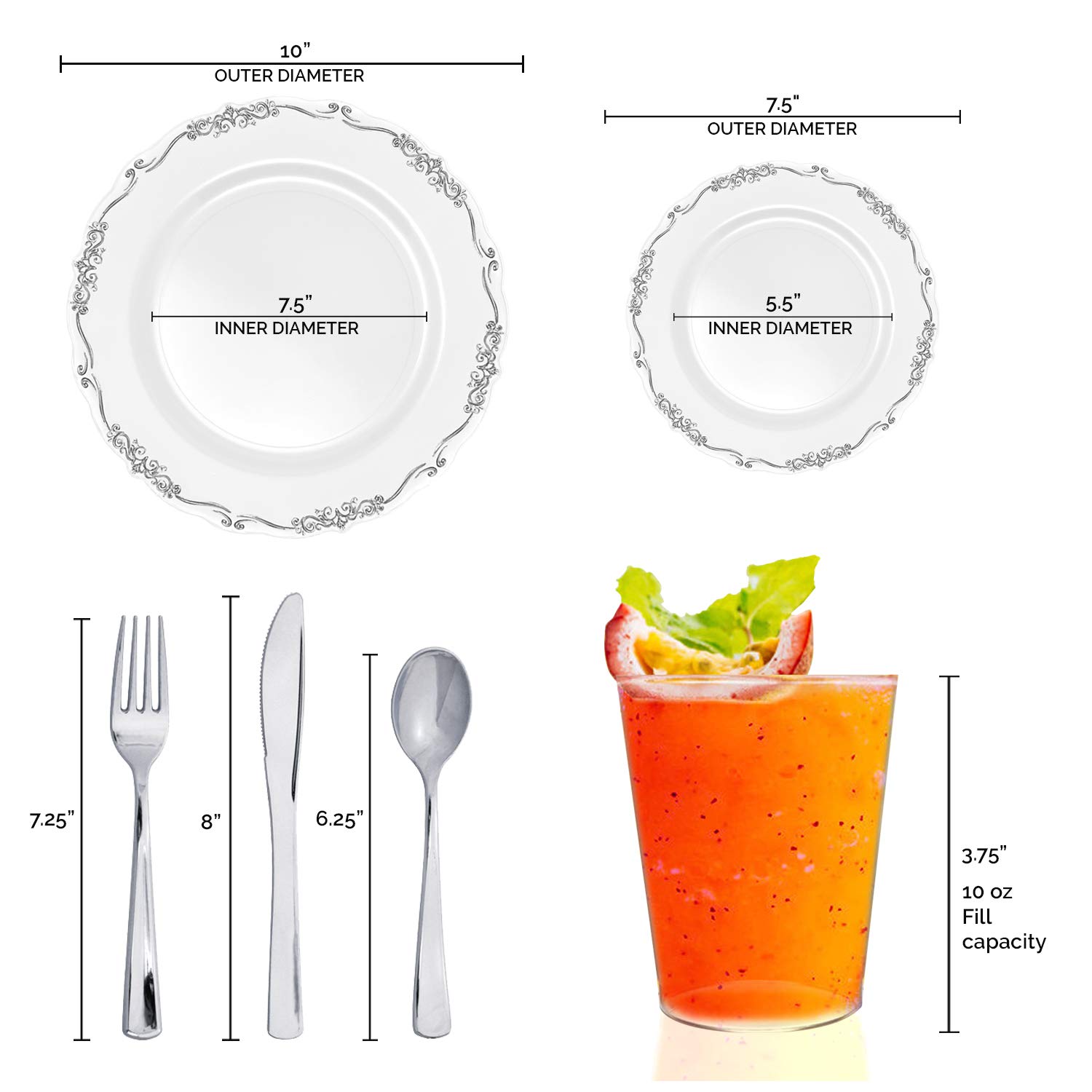 Elegant Disposable Plastic Plates for Parties & Weddings - 60-Piece White with Silver Dinnerware Set - Perfect for Events, Catering & Outdoor Dining
