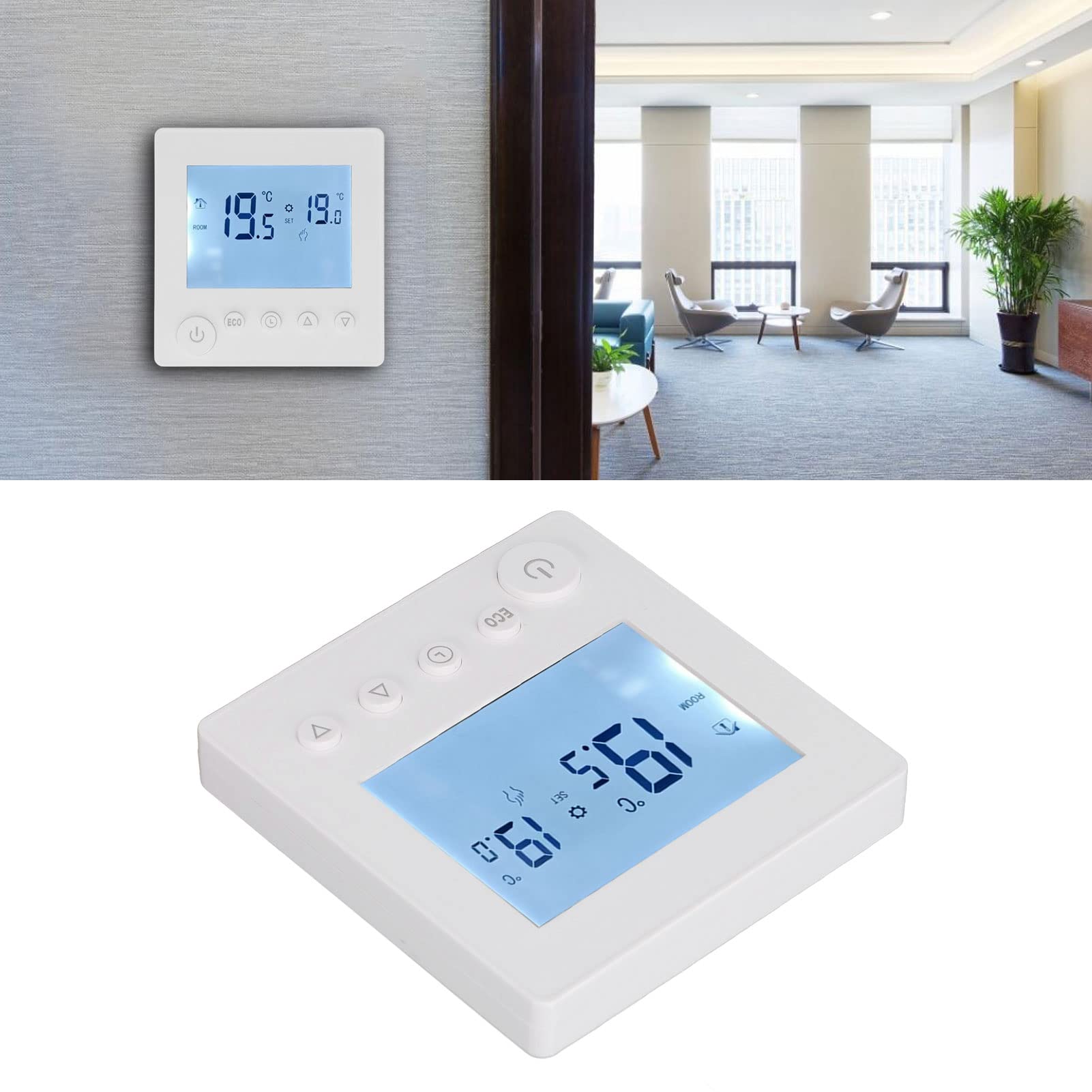 Smart Thermostat 16A - Non-Programmable Digital Thermostat with LCD Display & Temperature Sensor | 2-Wire Heating Thermostat for Home | Perfect for Bedrooms, Living Rooms & Smart Home Automation Systems