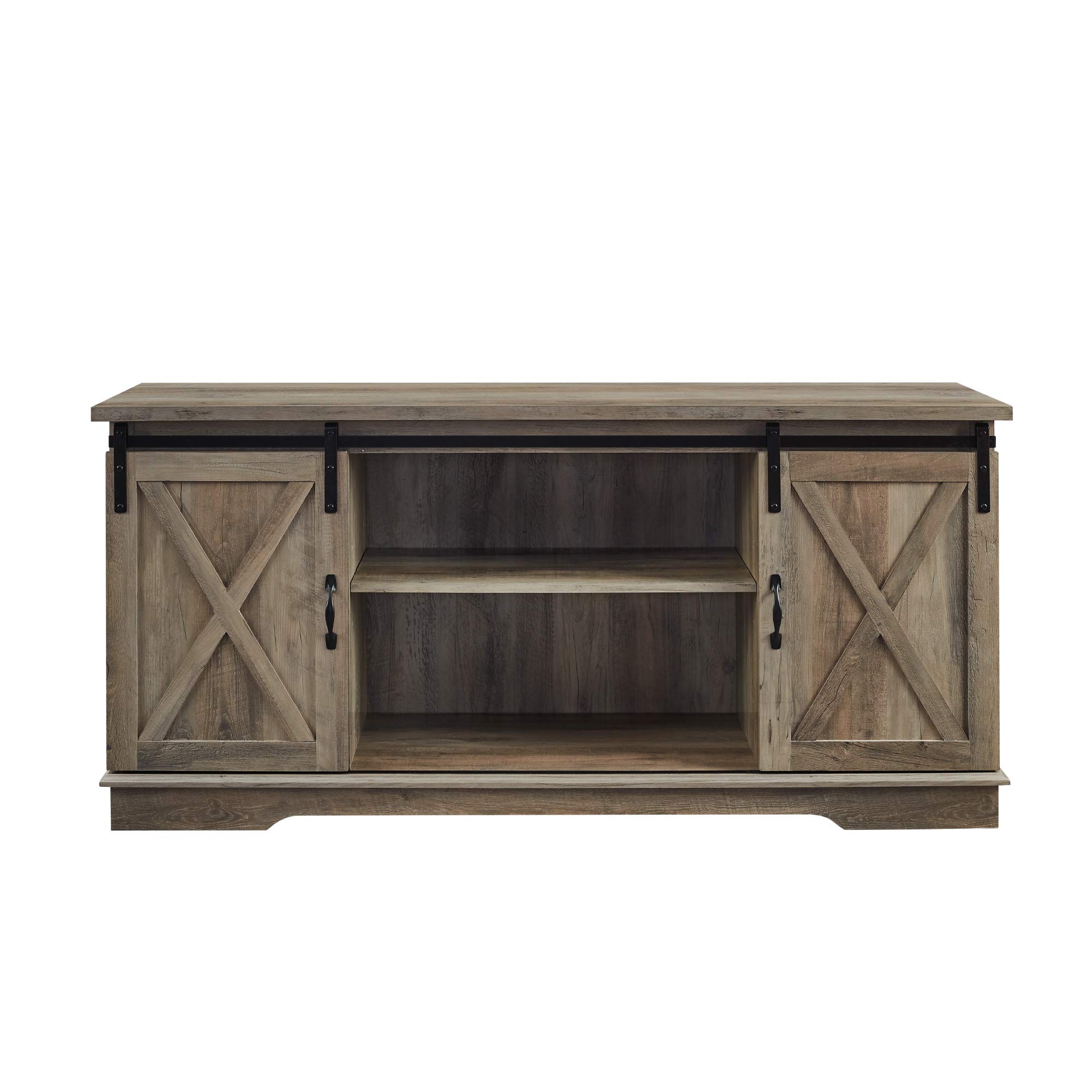 Walker Edison Richmond Modern Farmhouse 65 Inch TV Stand with Sliding Barn Doors - Rustic Grey Wash Finish for Living Room, Bedroom & Home Theater