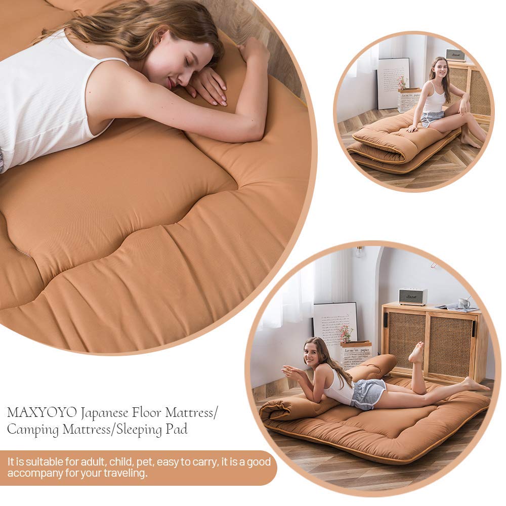 MAXYOYO Japanese Floor Futon Mattress - Portable Foldable Tatami Mattress for Guest Bed, Camping & Small Space Living | Comfortable Floor Sleeping Solution