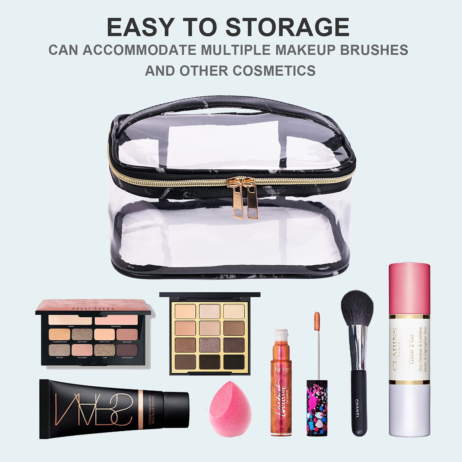 2 Pack Clear Travel Makeup Bag - Waterproof Transparent Toiletry Pouch for Women with Zipper Handle, Plastic Cosmetic Organizer Case - Perfect for Travel, Gym, and Daily Essentials Storage