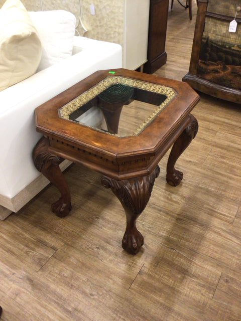 Dark Wood Glass Insert End Table - Stylish Nightstand for Bedroom, Living Room & Office - Perfect for Lamps, Books & Decor