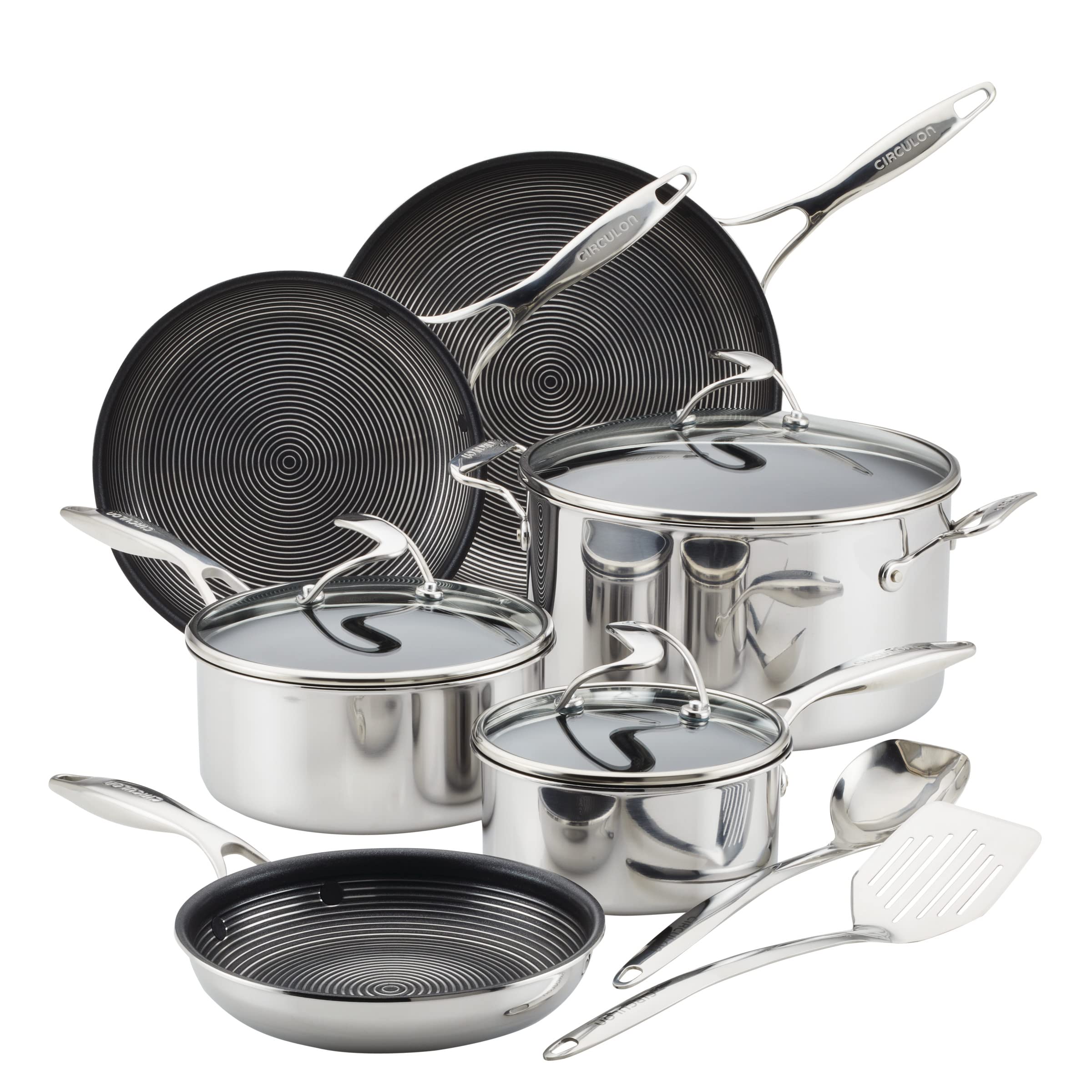 Circulon Clad Stainless Steel 11-Piece Cookware Set with Hybrid SteelShield & Nonstick Technology - Pots, Pans & Utensils in Silver - Perfect for Home Cooking, Professional Kitchens & Gift Giving