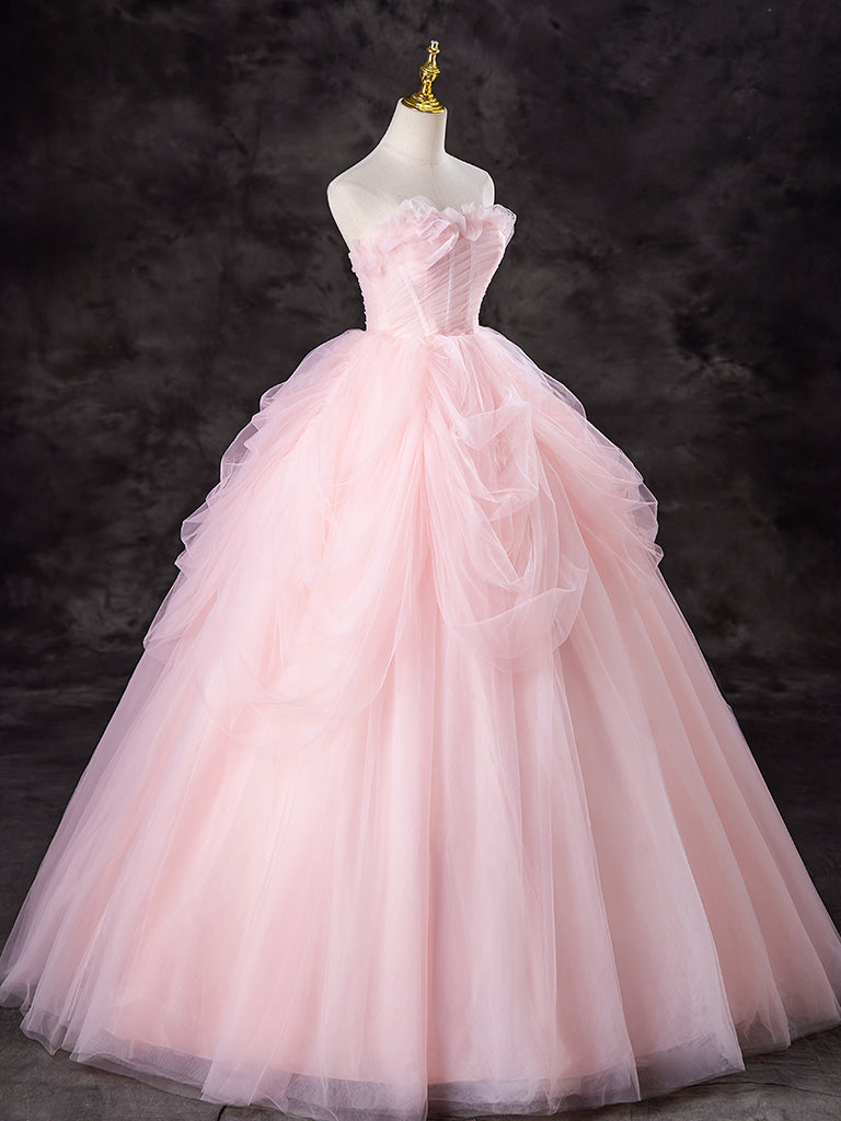 Elegant A-Line Tulle Pink Long Prom Dress for Sweet 16 Party, Homecoming, Formal Events & Special Occasions
