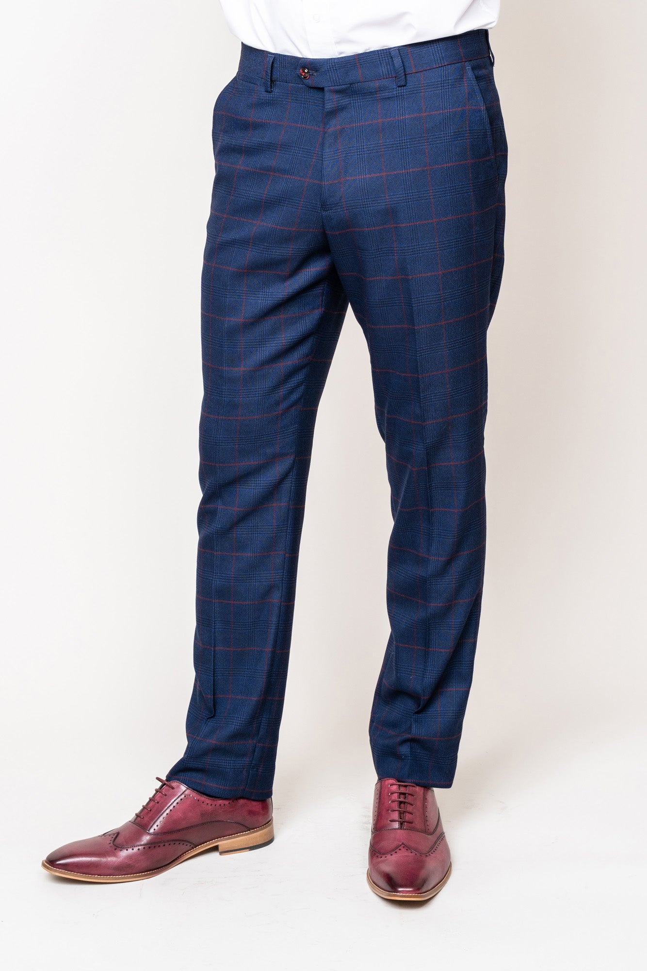 EDINSON Men's Navy Check Suit with Kelvin Wine Waistcoat - Formal Business Attire for Weddings & Office Meetings