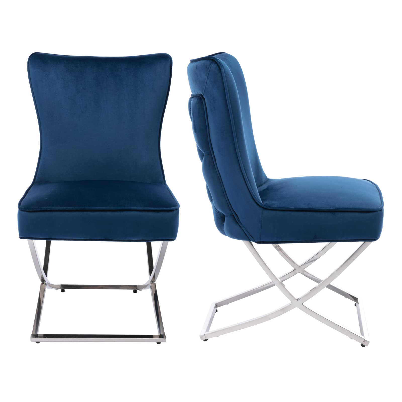 Luxury Velvet Dining Chairs Set of 2 - Modern Accent Chairs with Stainless Steel Legs for Dining Room & Living Room - Dark Blue Velvet Upholstered Seating - Perfect for Home Decor, Dinner Parties & Cozy Gatherings