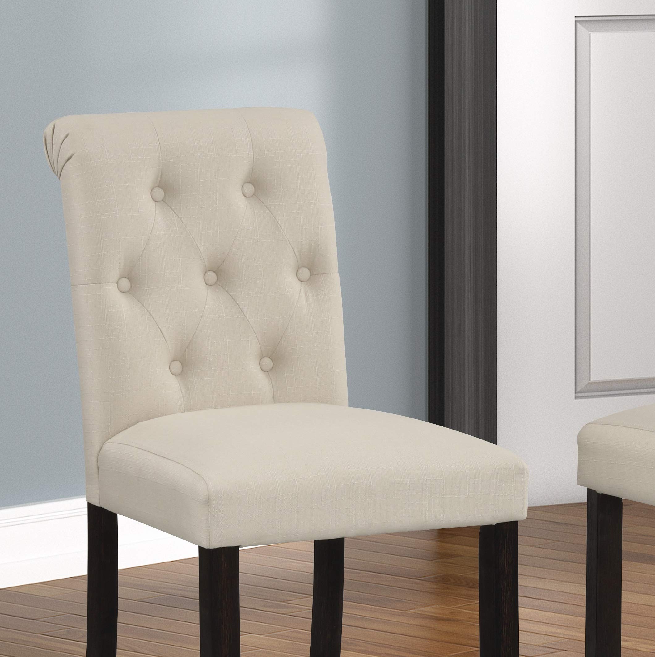 Roundhill Furniture Hendley Solid Wood Tufted Bar Stools, Set of 2, Tan - Perfect for Kitchen Islands, Breakfast Bars & Home Pub Decor