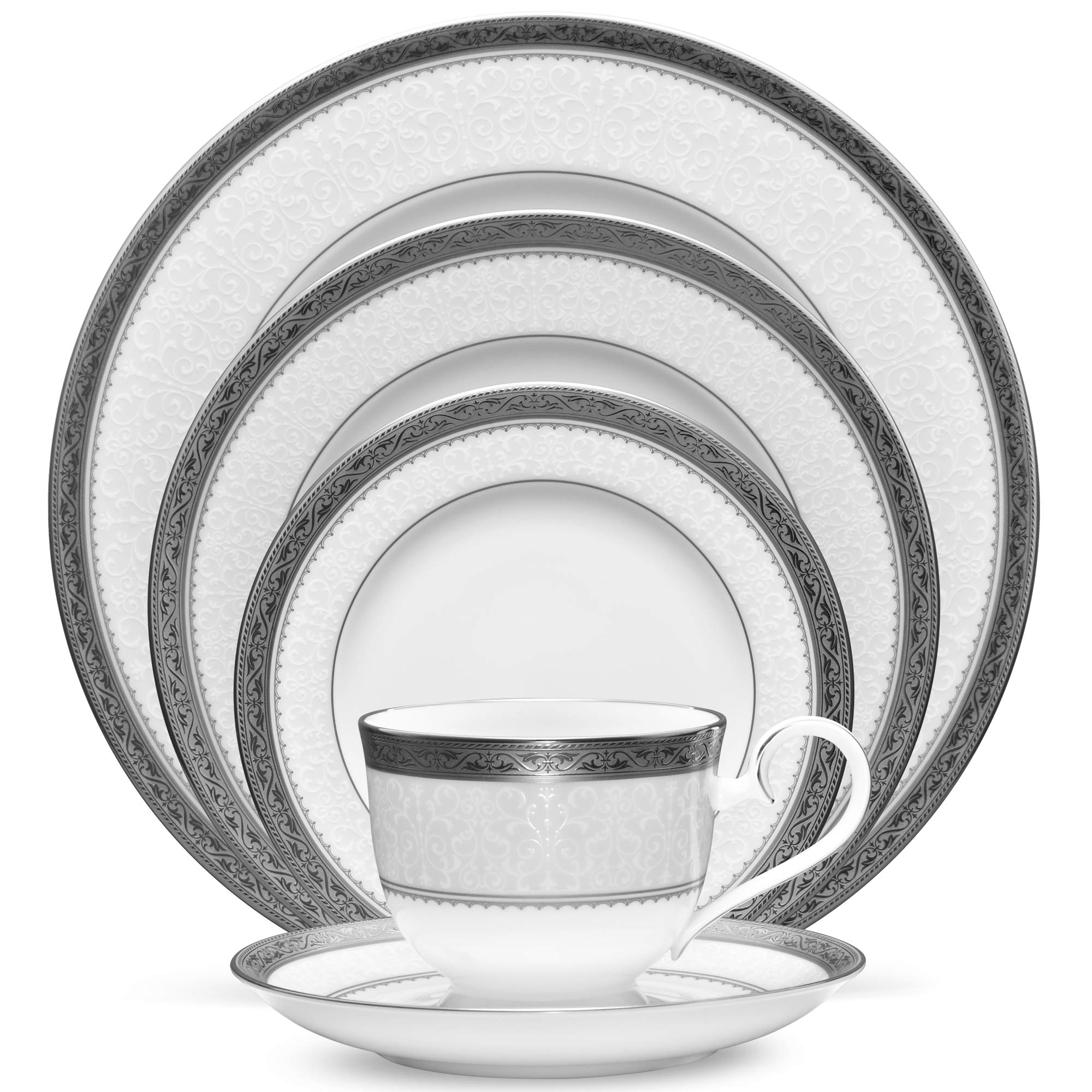 Noritake Odessa Platinum 5-Piece Dinnerware Set - Elegant Bone China Place Setting for Formal Dining & Special Occasions
