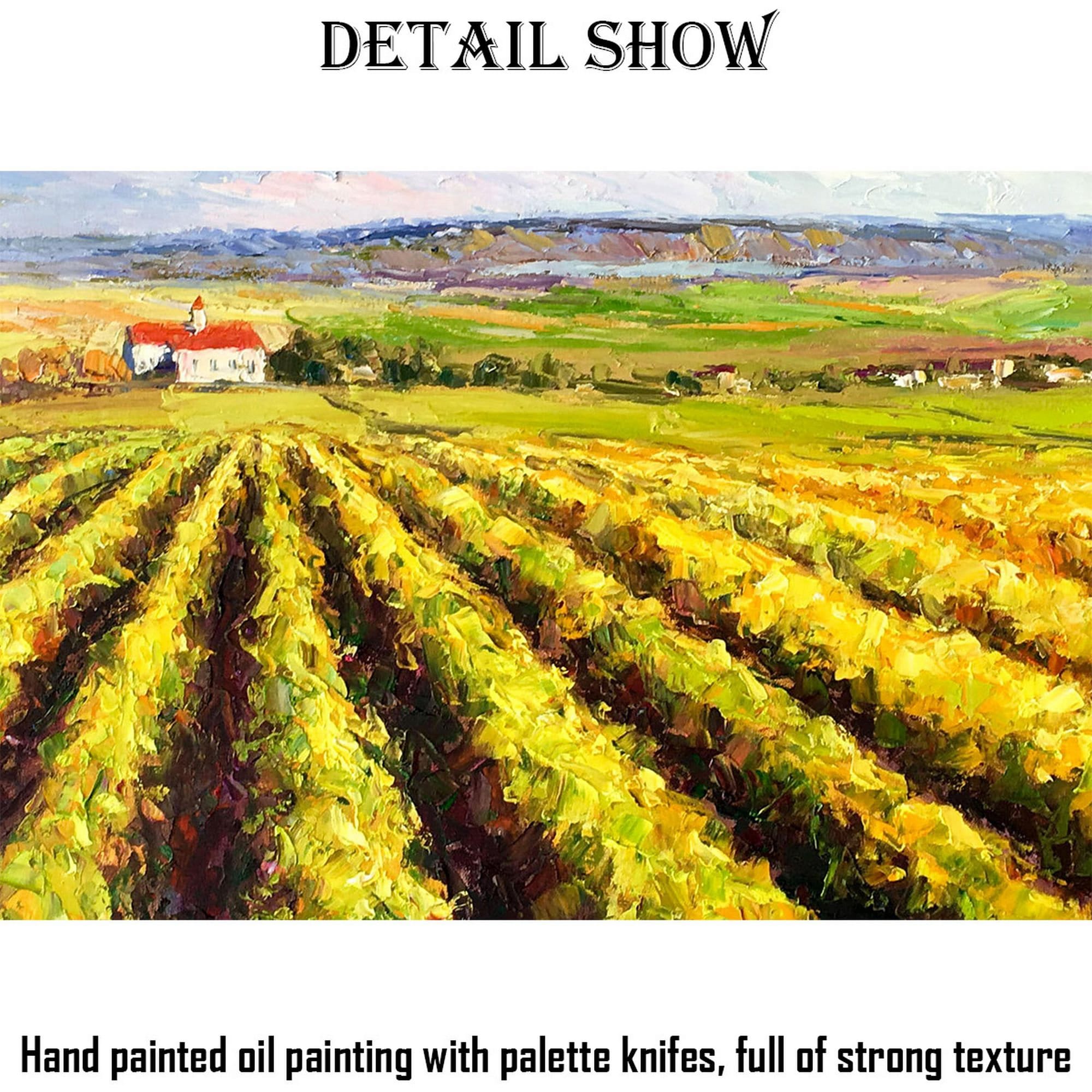 Large Vineyard Oil Painting - Modern Abstract Art for Rustic Living Room Decor - Handmade Canvas Wall Art - Original Landscape Painting - Perfect for Farmhouse, Dining Room & Office Decor