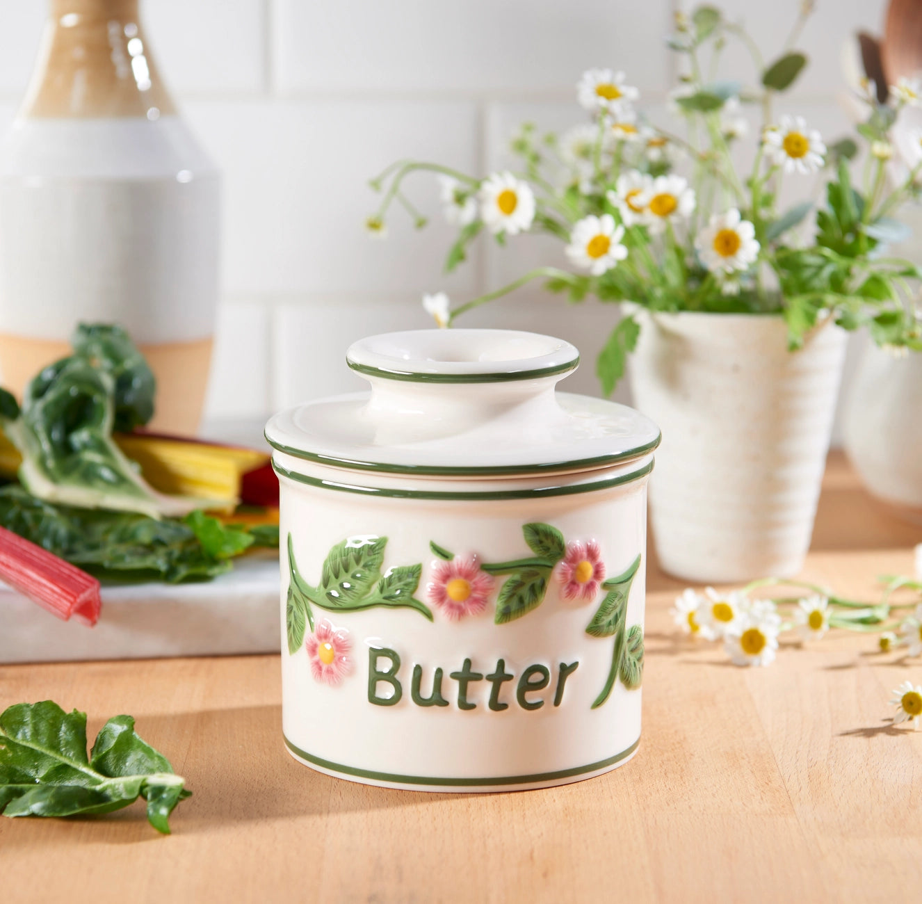 Floral Butter Bell - Ceramic Butter Keeper with Lid, Keeps Butter Fresh & Spreadable - Perfect for Kitchens, Dining Tables, and Gift Giving