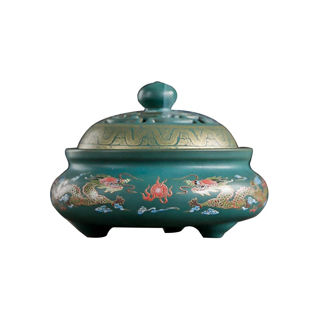 Ceramic Incense Burner with Copper Gourd - Aroma Diffuser for Meditation, Yoga & SPA - Essential Oil Air Purifier - Green Enamel Decorative Holder for Home, Office & Relaxation Spaces