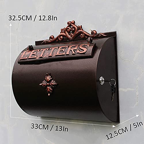 Wall Mount Mailbox Outdoor - Locking Cast Aluminum Mailbox with Key, Antique Copper Finish, 13×5×12.8 Inches - Weatherproof & Durable for Homes, Apartments & Offices
