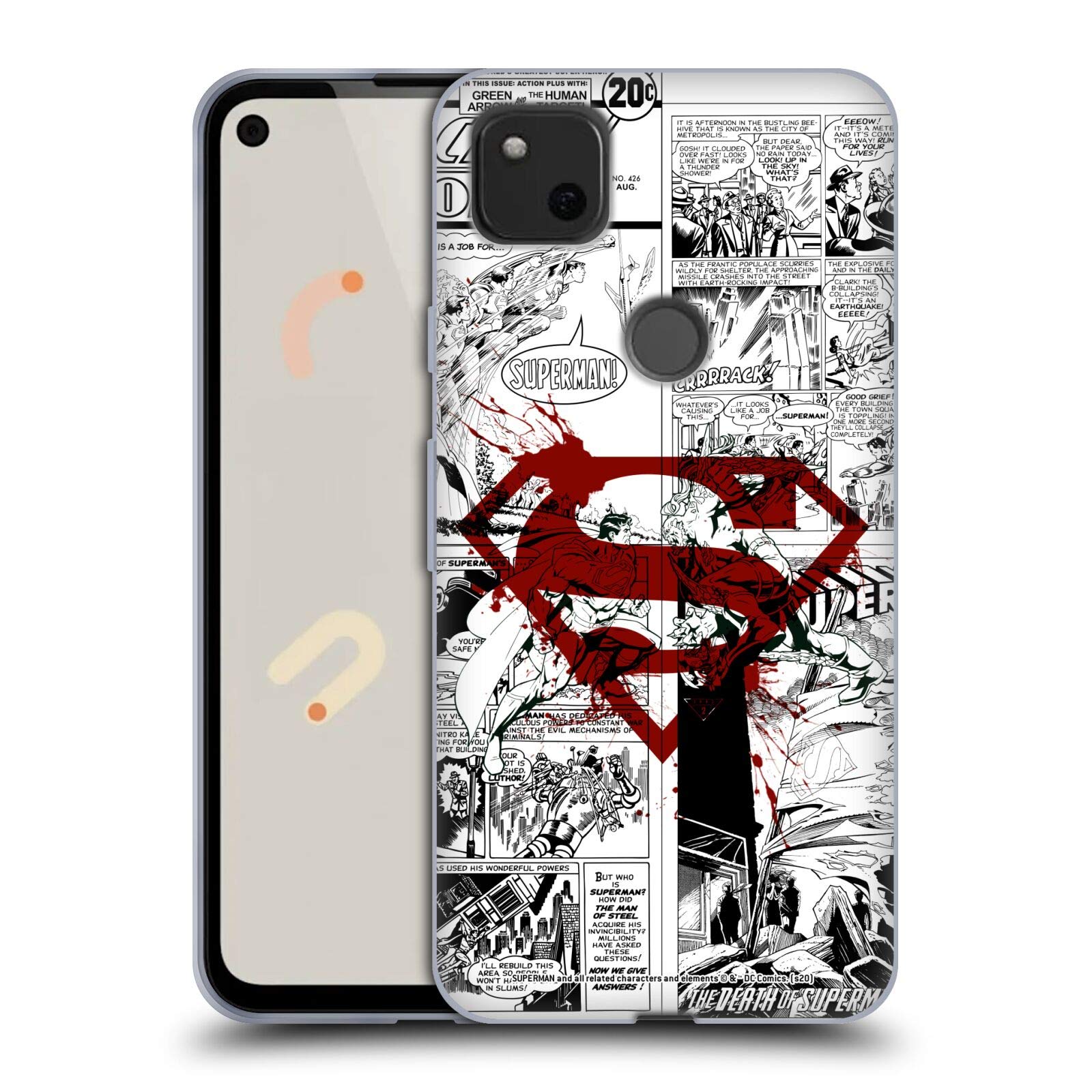 Superman DC Comics Red Logo Splatter Soft Gel Case for Google Pixel 4a - Officially Licensed Comicbook Art Phone Cover for Fans & Collectors