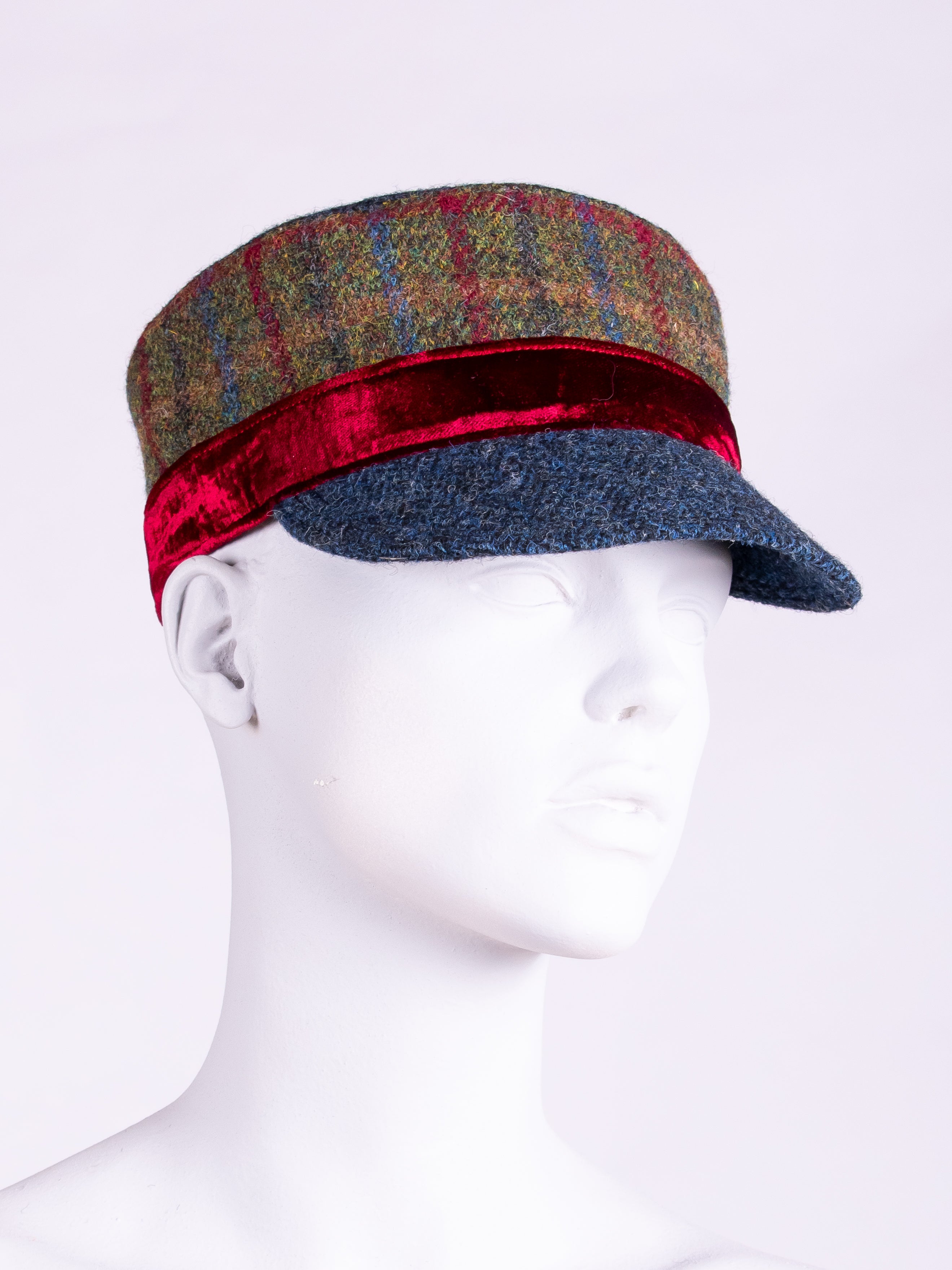 Town and Country Cap in Green, Navy Blue & Velvet - Stylish Unisex Baseball Hat for Outdoor Activities, Sports, and Casual Wear