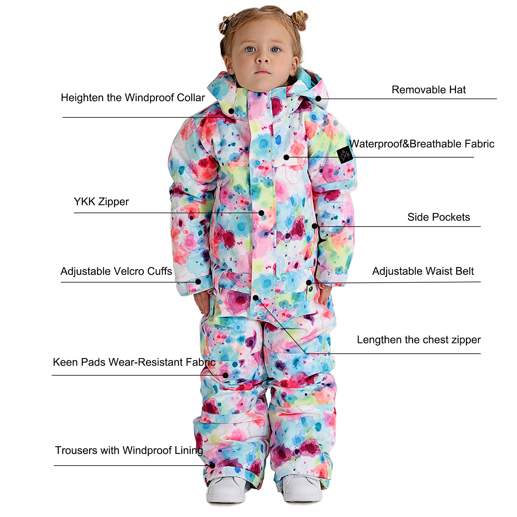 GSOU SNOW Kids Waterproof Ski Suit - One Piece Snowsuit for Boys & Girls - Windproof Snowboard Jumpsuit for Winter Sports & Outdoor Play