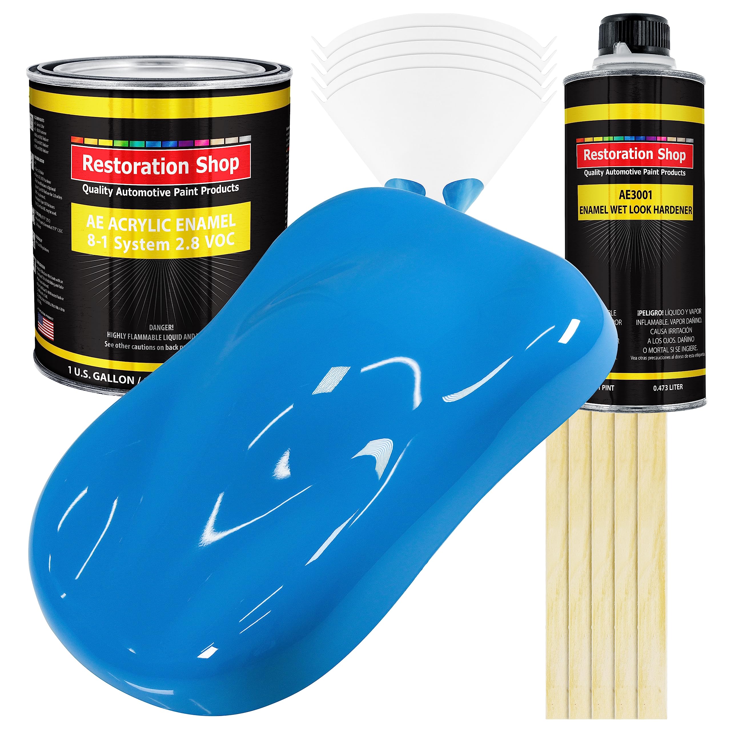 Restoration Shop - Grabber Blue Acrylic Enamel Auto Paint Gallon Kit - High Gloss Single Stage Automotive Coating for Cars, Trucks & Equipment - 8:1 Mix Ratio, 2.8 VOC - Perfect for Classic Car Restoration & DIY Vehicle Projects
