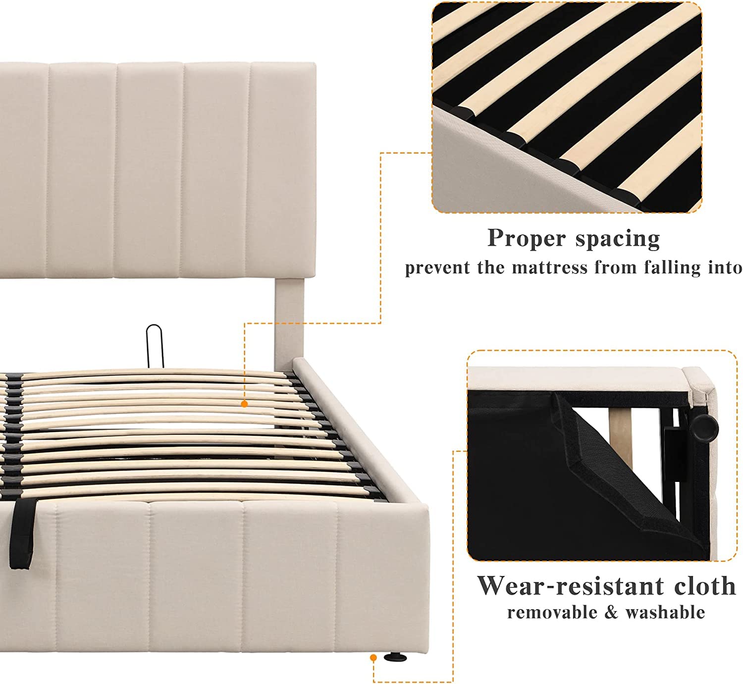 Queen Upholstered Platform Bed with Hydraulic Storage & Tufted Headboard - Beige Wooden Bed Frame with Underbed Storage | Perfect for Small Bedrooms, Guest Rooms & Space-Saving Solutions