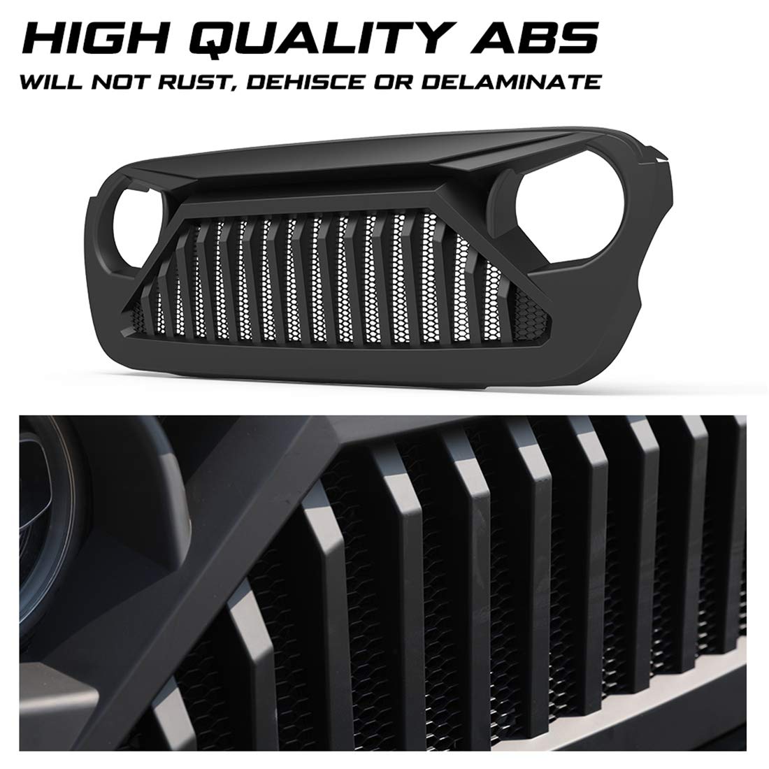 KIWI MASTER Front Grill for Jeep Gladiator JT 2018-2025 & Wrangler JL | Matte Black Paintable Bumper Mesh | Off-Road Accessories | Perfect for Trail Riding & Custom Jeep Builds