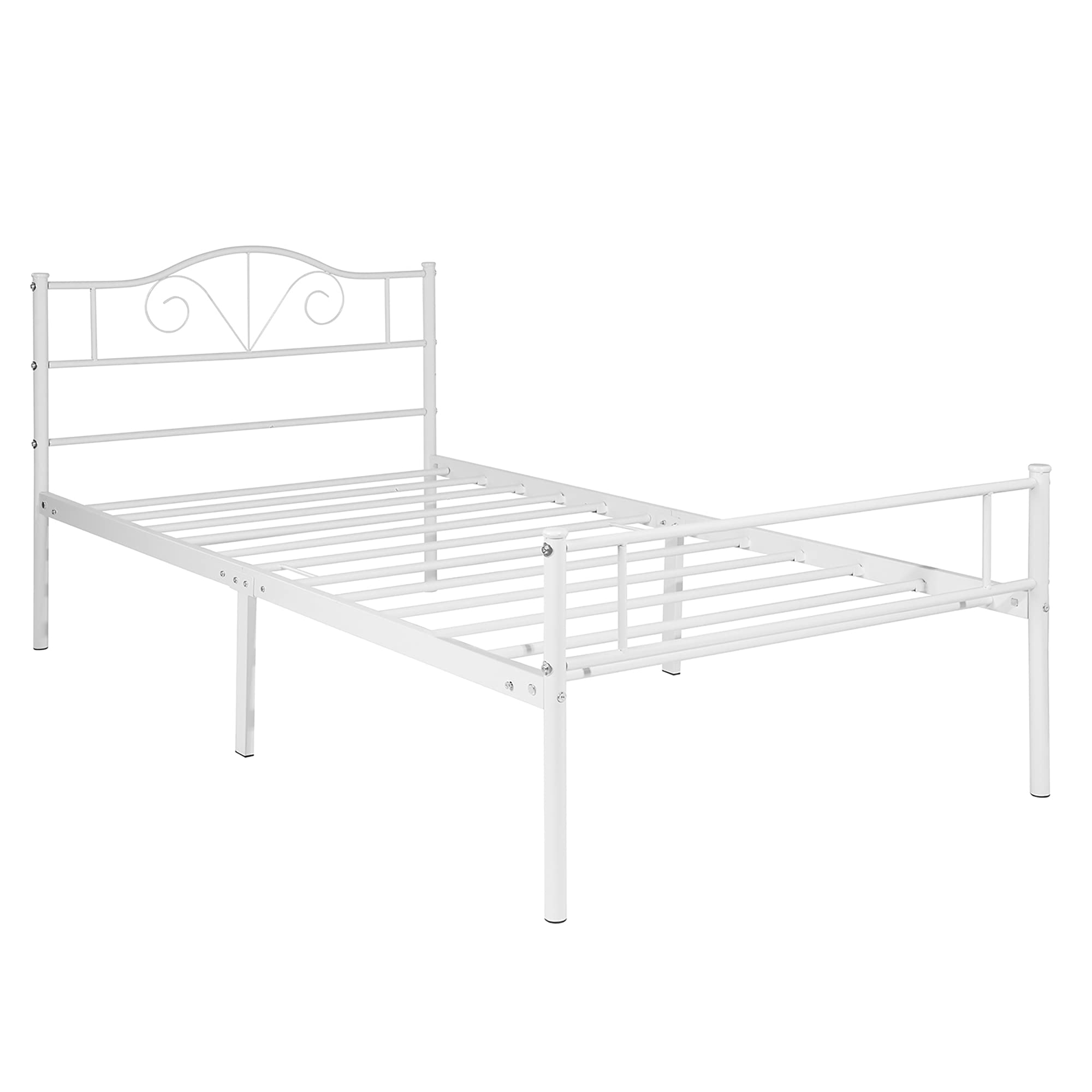 White Metal Twin Bed Frame with Headboard & Footboard - 14 Inch Platform Bed Frame, No Box Spring Needed, Sturdy Storage Space - Perfect for Bedrooms, Dorms, Adults & Kids | Ideal for Small Spaces & Guest Rooms