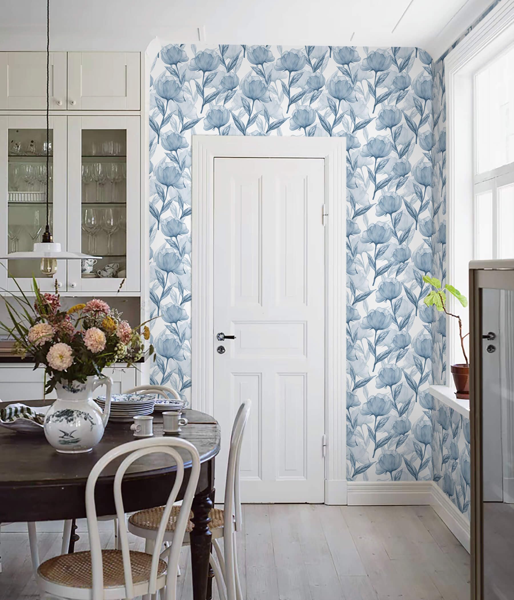 Heroad Boho Floral Peel and Stick Wallpaper - Blue and White Flower Contact Paper for Cabinets, Drawers & Walls - Waterproof Removable Self-Adhesive Decorative Paper (16.1