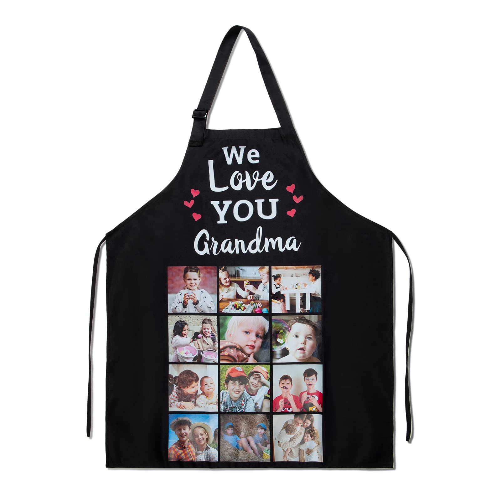 Personalized Photo Apron for Grandma - Custom Kitchen Apron for Women & Mothers - Black - Perfect for Cooking, Baking & Mother's Day Gifts