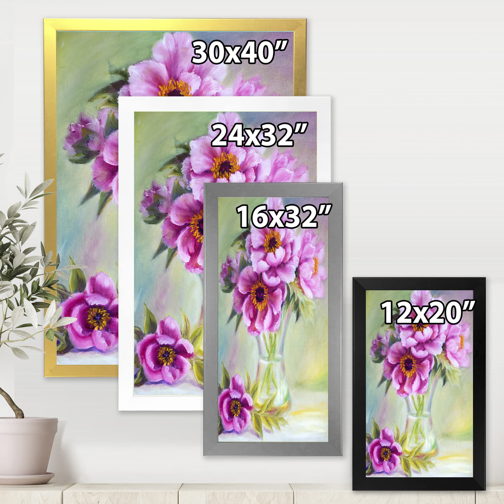 DesignQ Peonies in Vase Still Life Traditional Framed Wall Art - Floral Oil Painting for Living Room, Bedroom & Office Decor