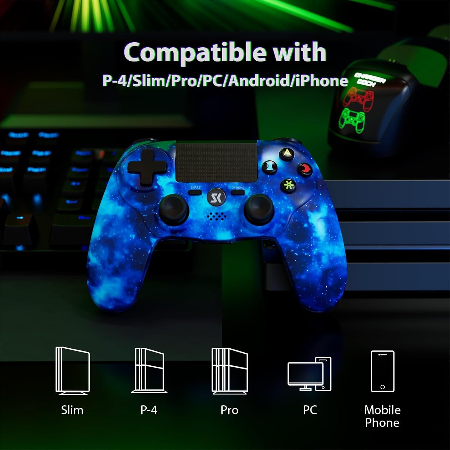 Wireless PS4 Controller 2 Pack - Compatible with Sony PlayStation 4, PS4 Slim & PS4 Pro - DualShock Gamepad with Motion Sensor, Vibration, Touch Pad, Built-in Speaker & 3.5mm Audio Jack - 800mAh Battery - Perfect for Gaming, Streaming & Multiplayer Sessions