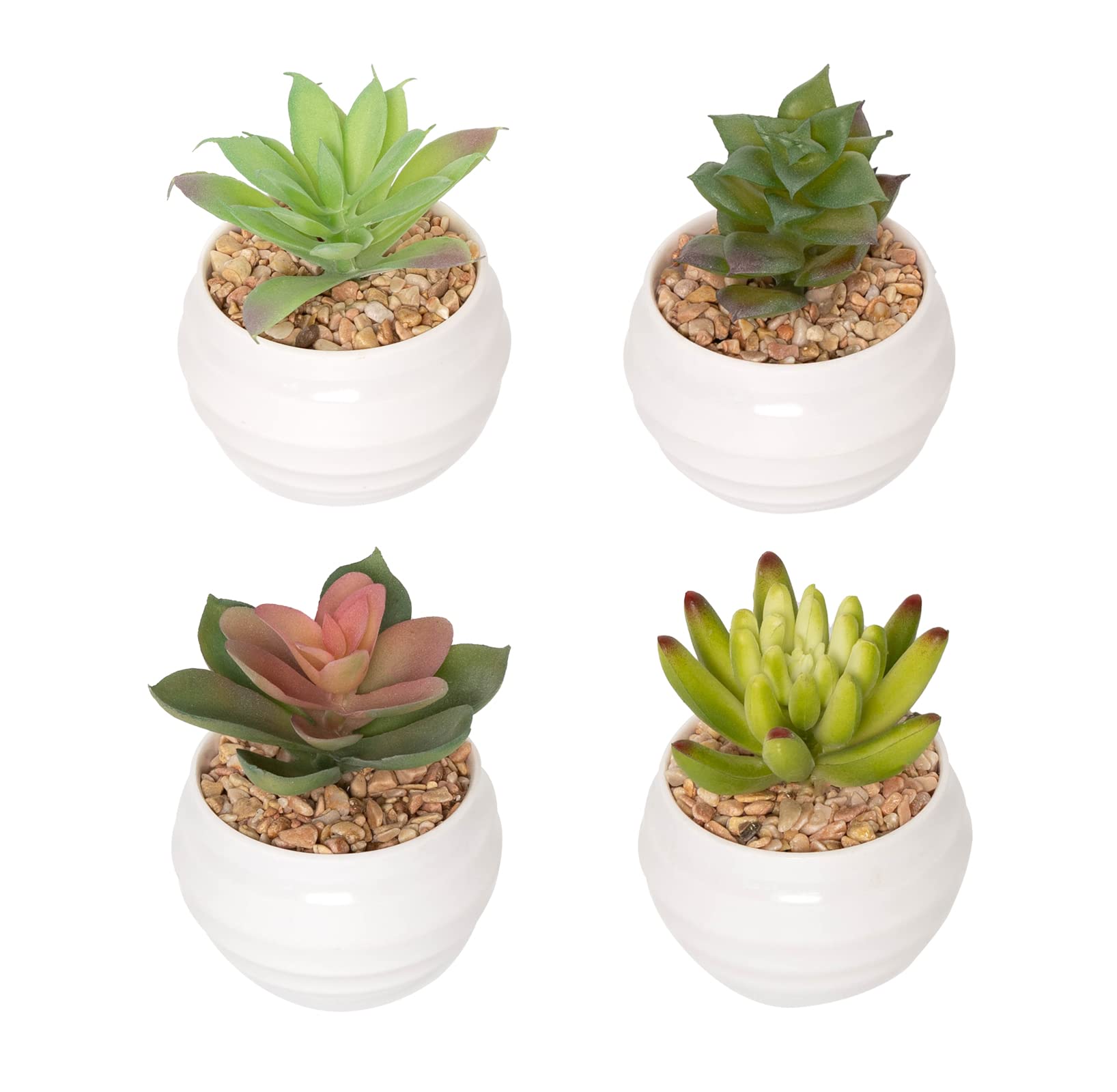 Premium Artificial Succulent Plants in Pots - Set of 4 Fake Cacti & Faux Succulents for Home, Office & Indoor Decor - Low Maintenance Desk Plants for Living Room, Bathroom & Workspace Decorations