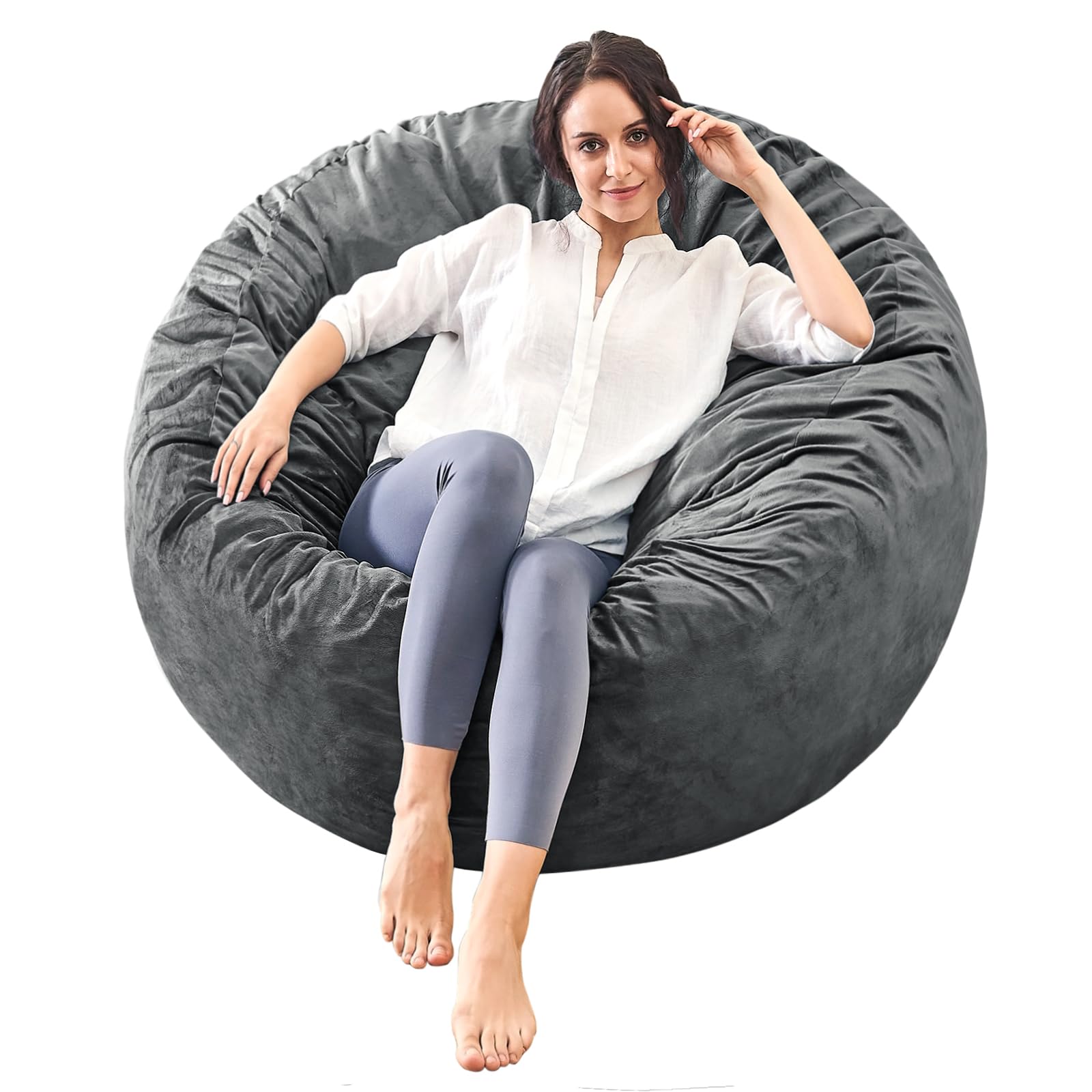 3 Feet Bean Bag Chair for Adults - Soft Microfiber Cover, Round Fluffy Couch for Living Room, Bedroom & College Dorm - Grey | Comfortable Seating for Relaxing, Gaming & Lounging
