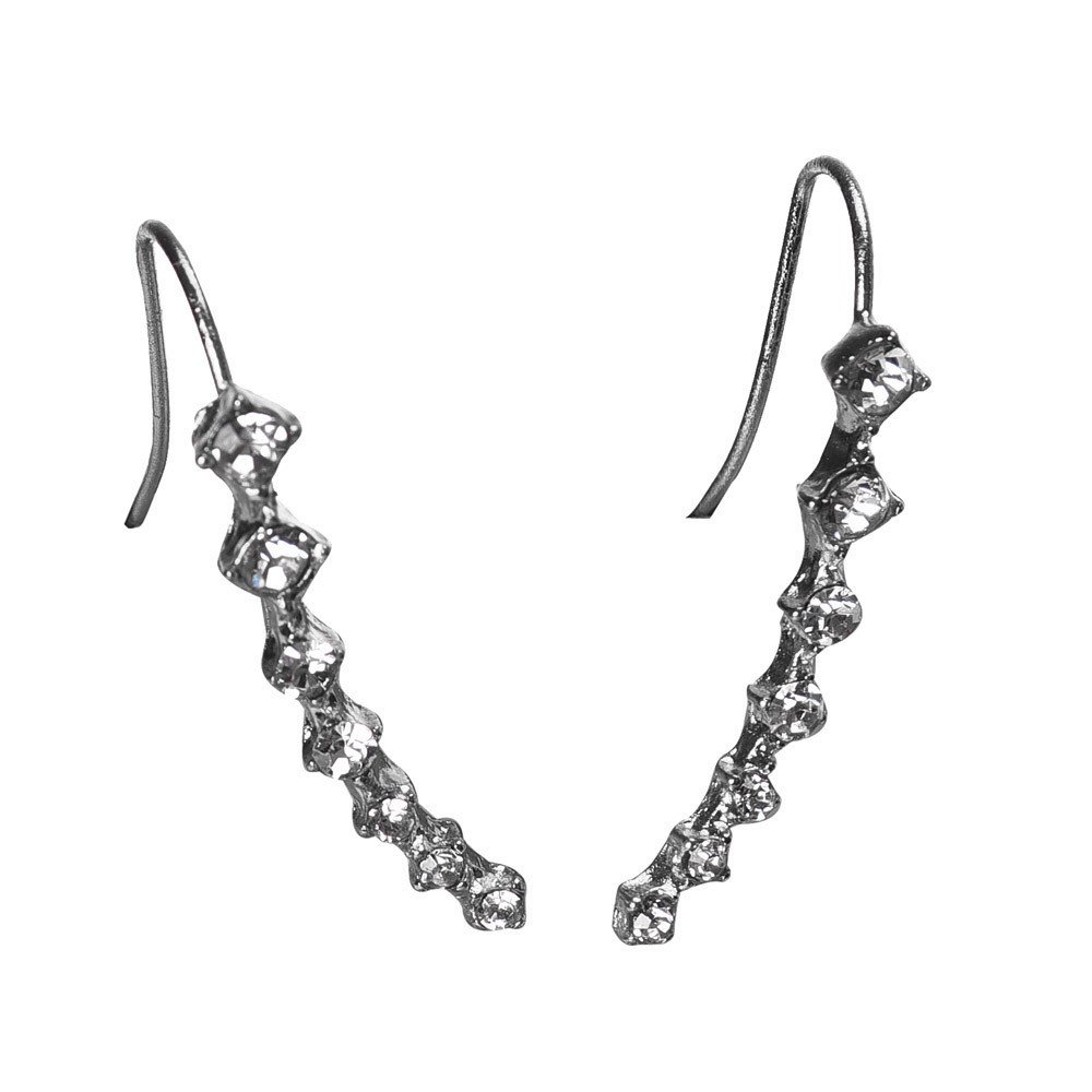 Crystal Rhinestone Stud Earrings - 1 Pair Silver & Gold Half Hoop Hook Ear Jewelry for Women | Perfect for Parties, Weddings & Everyday Wear