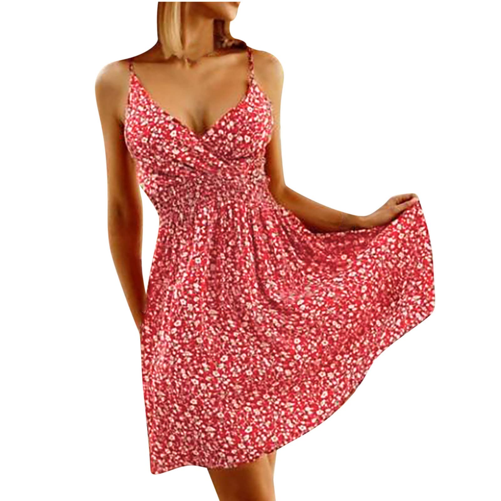 Women's Summer Dresses 2022 - Floral Print Sleeveless Midi & Maxi Dresses with Elastic Waist, Spaghetti Straps - Perfect for Beach, Party, Club Night & Casual Wear