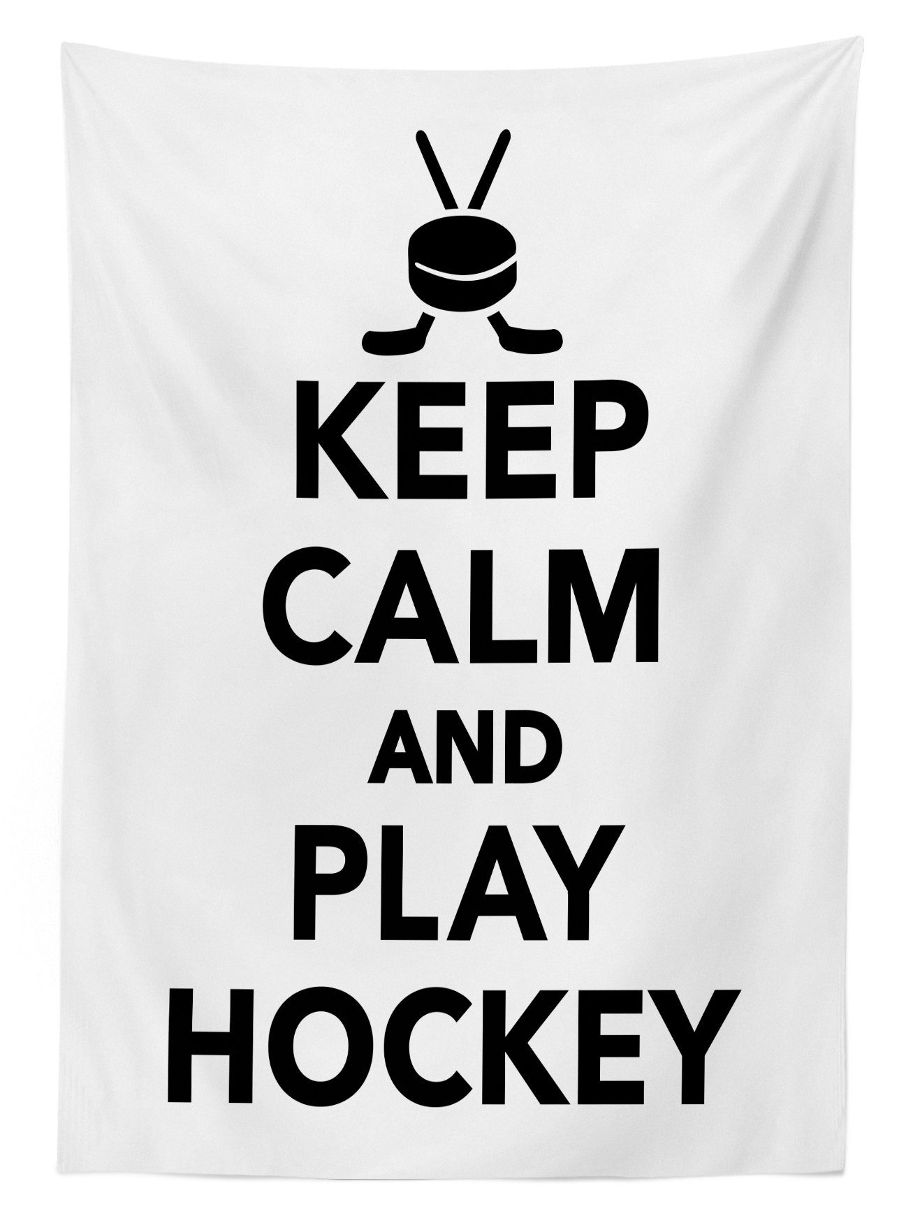 Ambesonne Hockey Themed Outdoor Tablecloth – Keep Calm and Play Hockey Design with Sticks in Black & White – Waterproof Washable Picnic Table Cover 58x120 Inches – Perfect for Sports Parties, Game Nights & Outdoor Gatherings