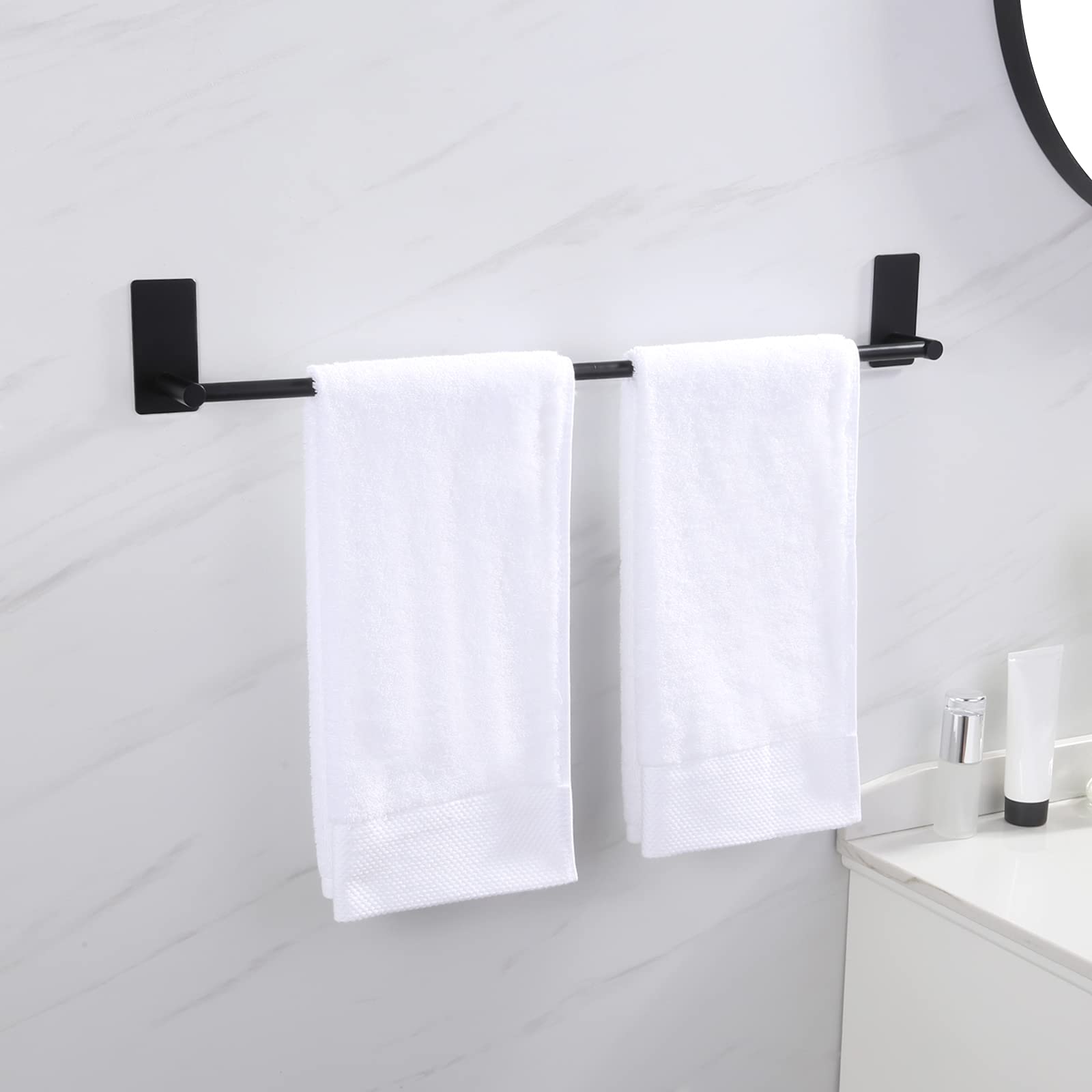 24-Inch No Drill Adhesive Bathroom Towel Bar - SUS 304 Stainless Steel Matte Black Wall Mounted Hand Towel Holder (A7000S60B-BK) - Perfect for Bathrooms, Kitchens, and Small Spaces Without Drilling