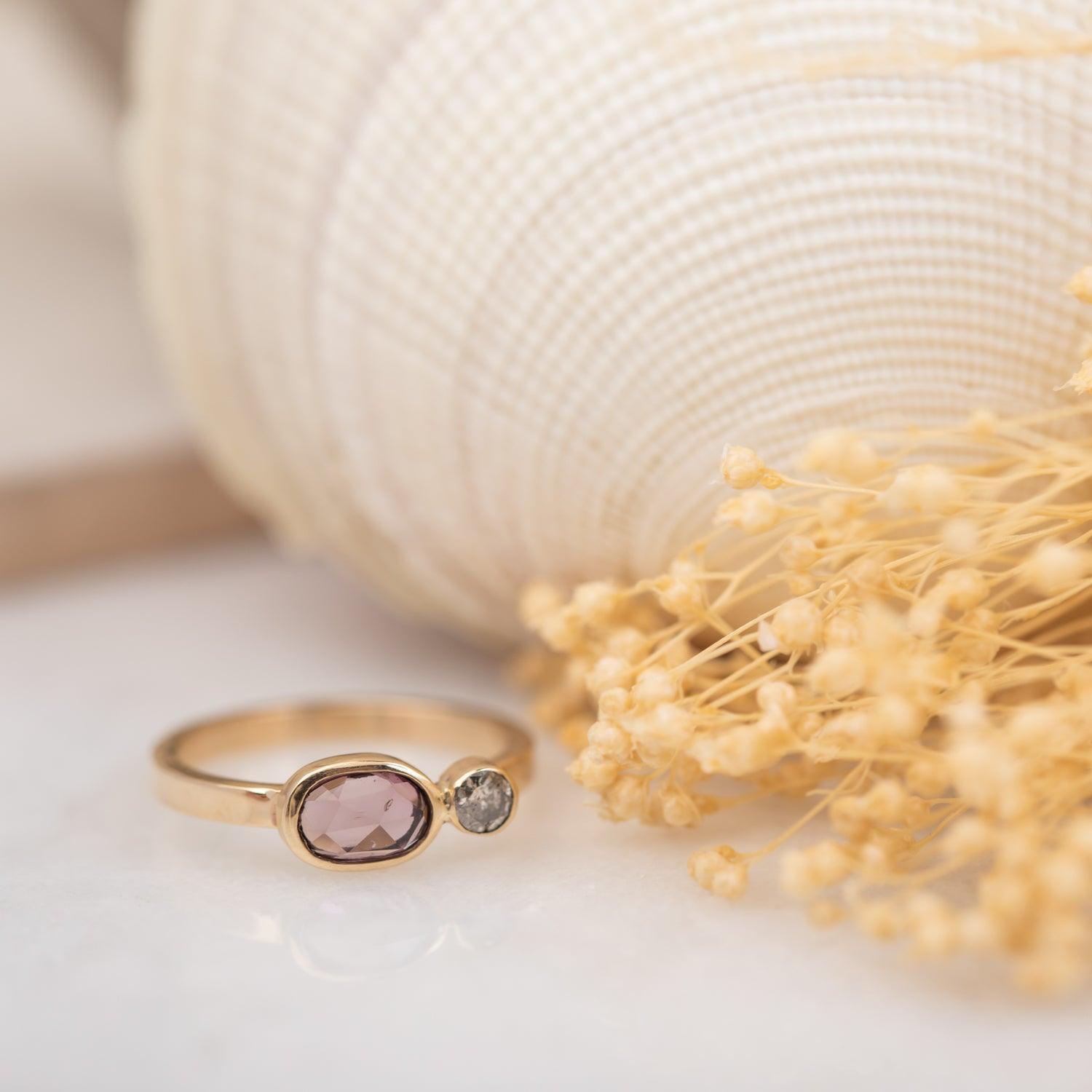 Maria Spinel & Salt and Pepper Diamond Ring - Unique Handmade Jewelry for Women | Perfect for Engagement, Wedding & Special Occasions