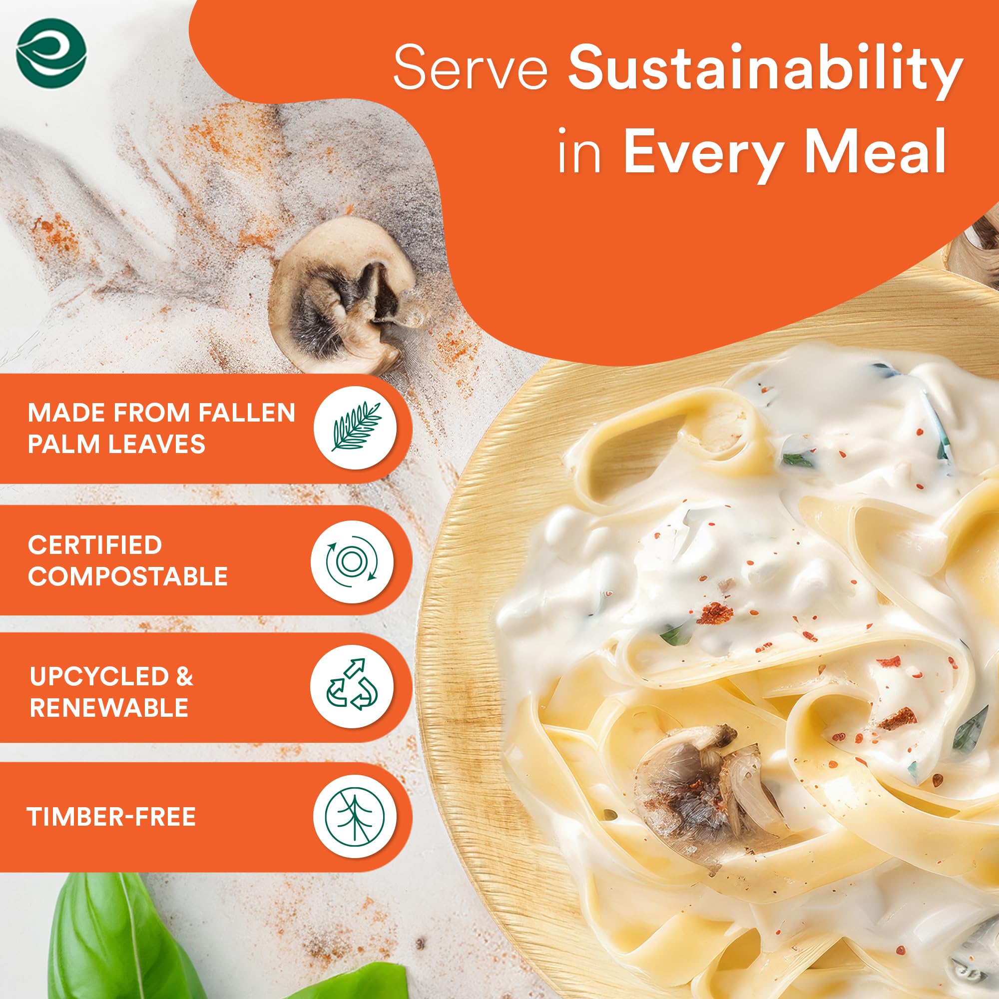 ECO SOUL Compostable 8 Inch Palm Leaf Round Plates (100 Count) - Biodegradable & Eco-Friendly Dinnerware | Microwave & Oven Safe | Perfect for Parties, Picnics & Sustainable Living
