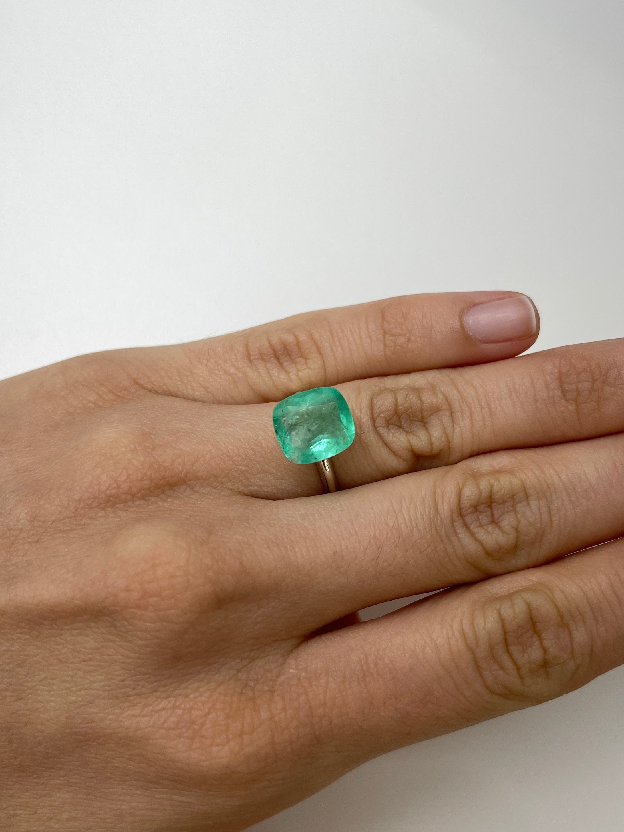 5.86 Carat 11.5x10.5mm Natural Colombian Emerald - Earthy Pastel Green Loose Gemstone, Cushion Cut for Jewelry Making, Engagement Rings & Fine Collections