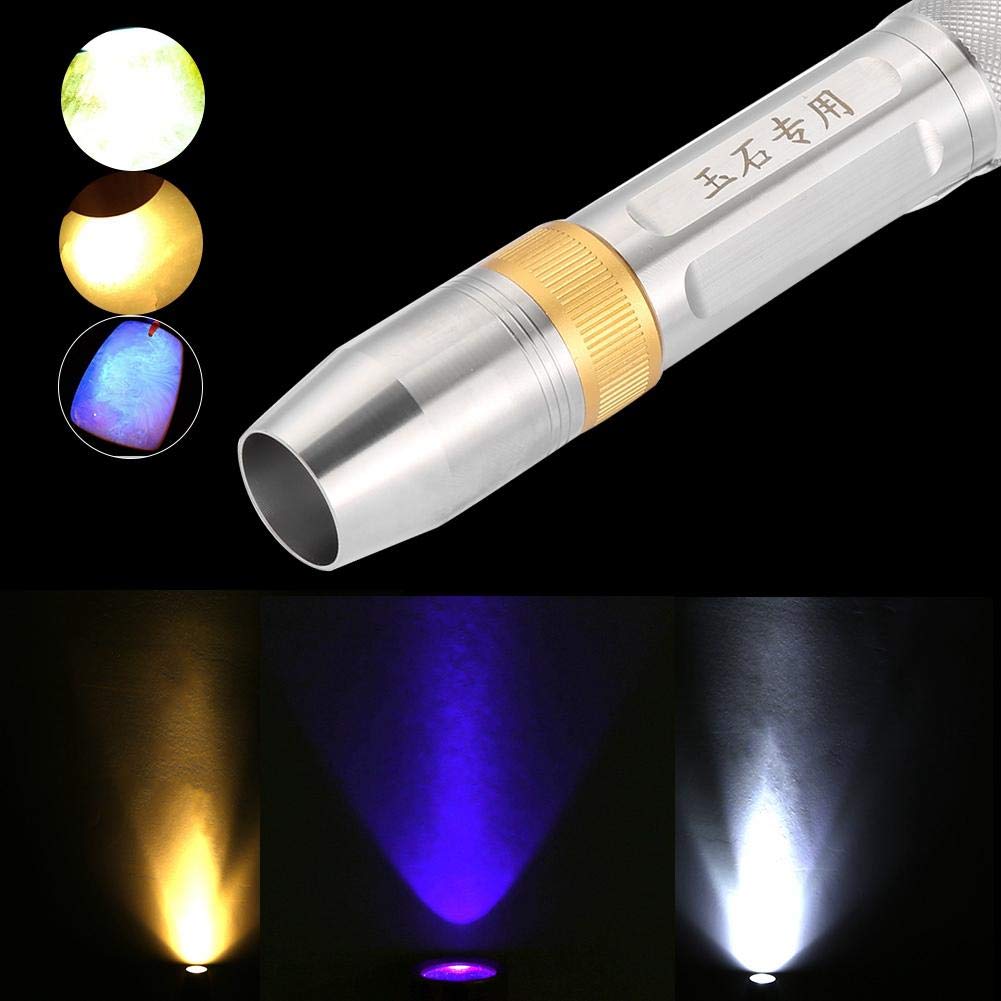 **Ultraviolet LED Flashlight - 3 Colors (White, Yellow, UV) for Jewelry Appraisal, Jade Detection & Handheld Use | Portable UV Light for Gemstone, Currency & Stain Inspection**