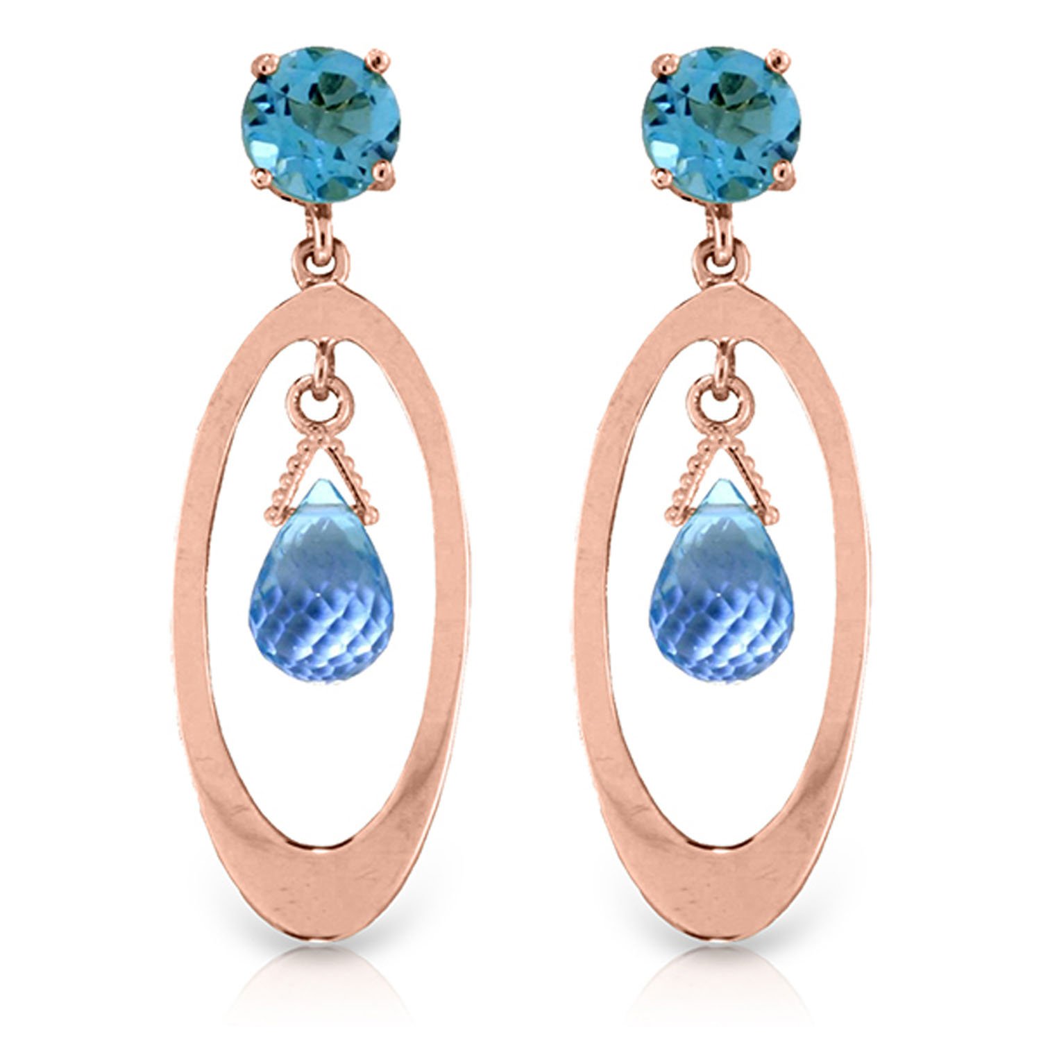 14K Rose Gold Blue Topaz Chandelier Earrings for Women - Elegant Dangling Drop Earrings for Wedding, Party & Special Occasions
