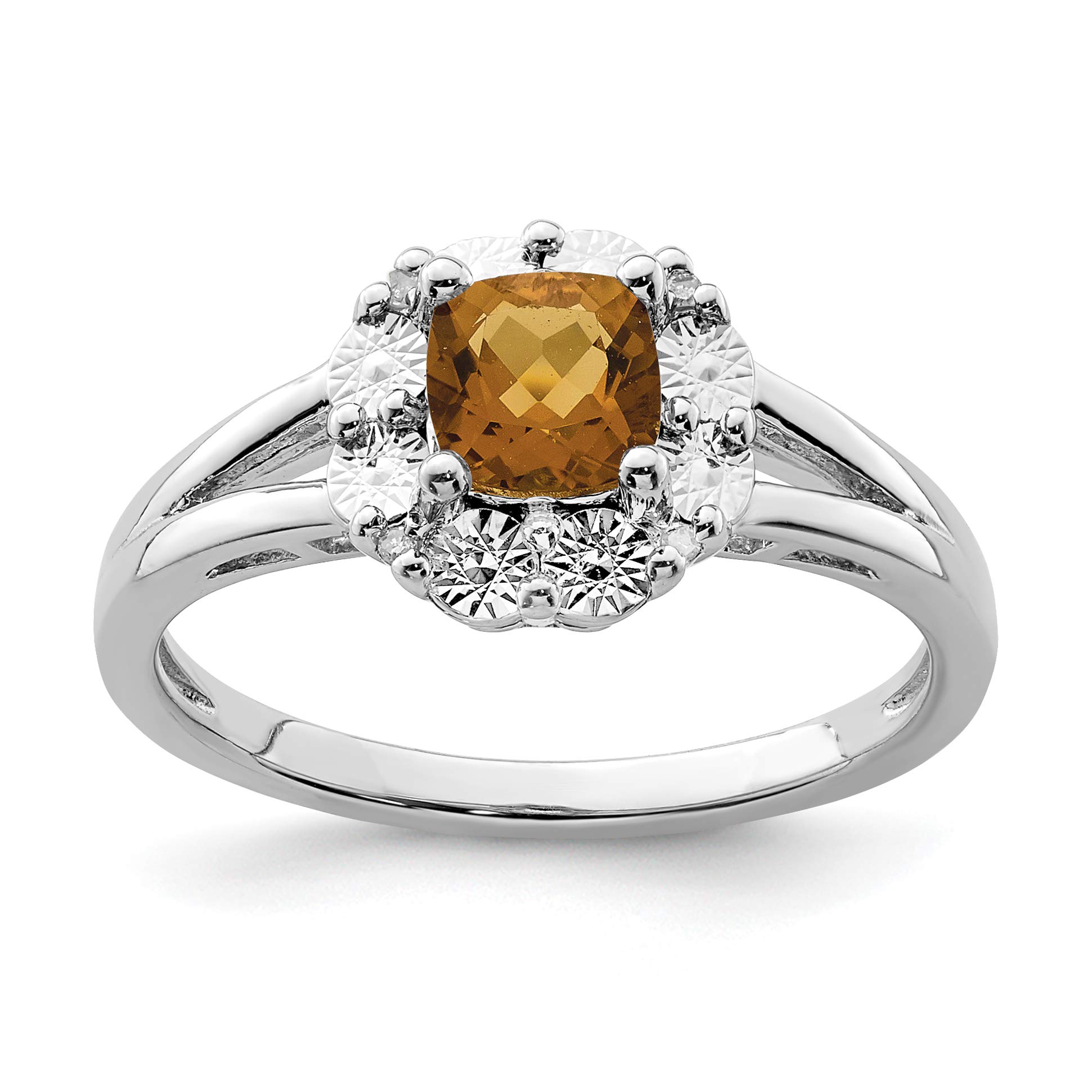 Diamond2Deal 925 Sterling Silver Whiskey Quartz Diamond Engagement Ring (0.535 ct) - Elegant Wedding Proposal Gift for Her, Perfect for Anniversaries & Special Occasions