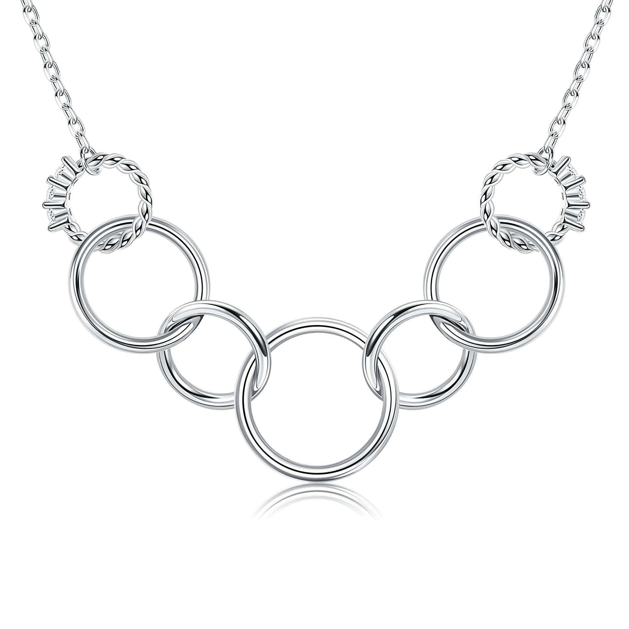 925 Sterling Silver Infinity 5 Circle Necklace for Women | Austrian Zirconia Mother Daughter Necklace | 50th Birthday Jewelry Gift for Mom & Grandma | Elegant Everyday Wear & Special Occasion Gift