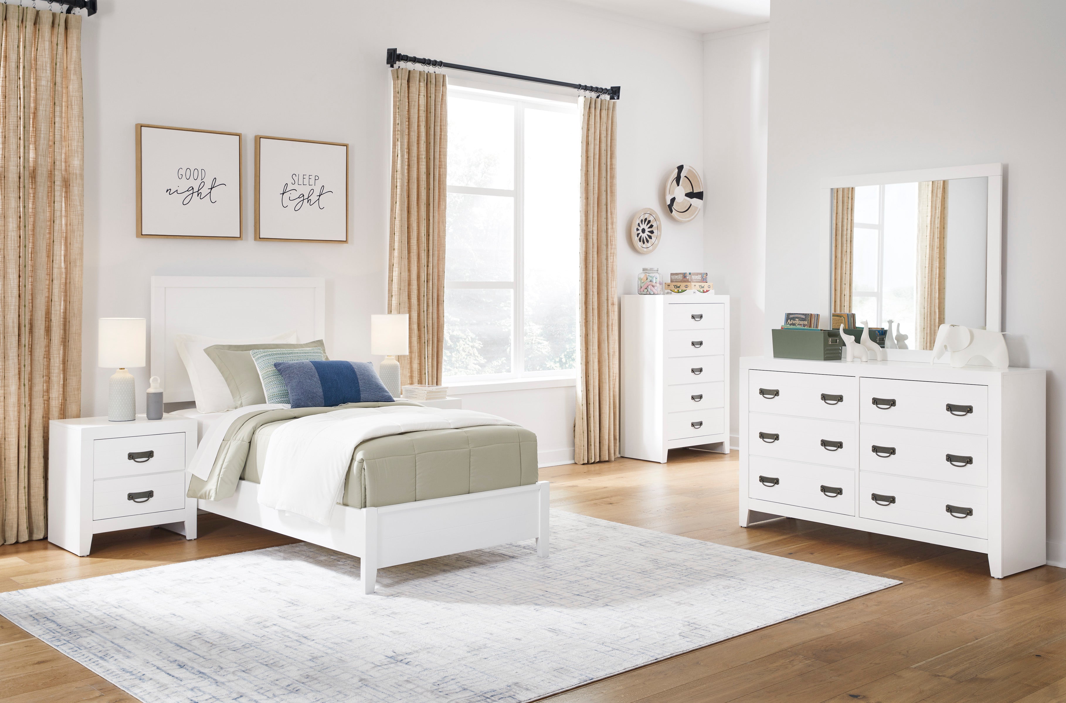Binterglen Modern Panel Bedroom Set - Queen Size Bed Frame, Nightstand & Dresser - Elegant Wooden Bedroom Furniture for Home Decor - Perfect for Master Bedroom, Guest Room & Apartment