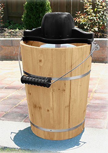 AMERIHOME ICM6C 6-Quart Traditional Ice Cream Maker Machine - Brown - Homemade Frozen Dessert Maker for Parties, Family Gatherings & Summer Treats