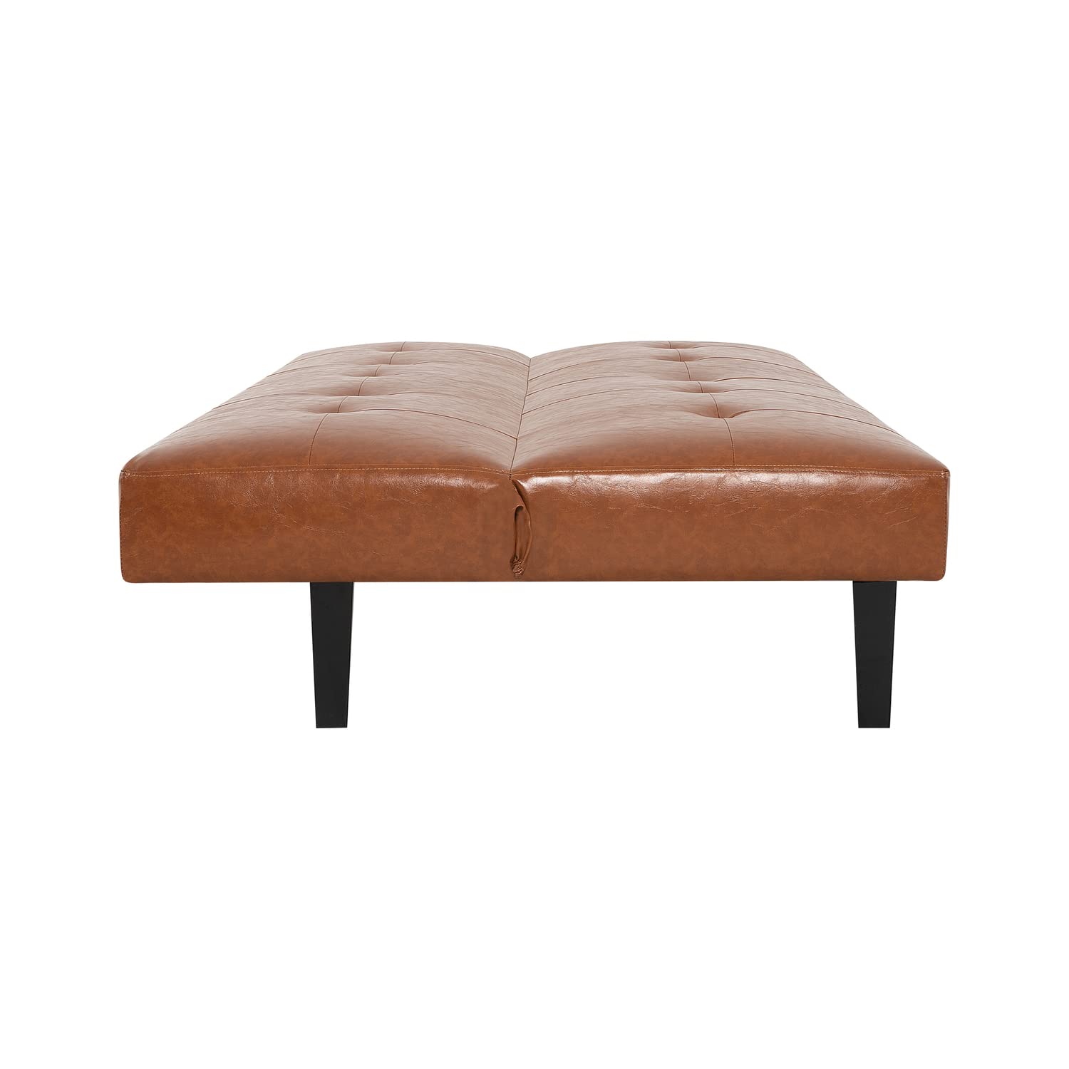 Naomi Home Caramel Faux Leather Futon Sofa Bed - Convertible Sleeper for Small Spaces, Living Room & Guest Room - Modern PU Leather Couch with Sturdy Metal Frame