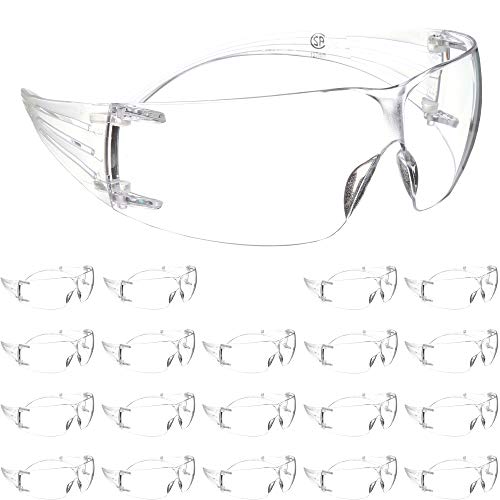 3M Safety Glasses SecureFit 20 Pack - ANSI Z87.1 Certified, Anti-Scratch Clear Lens & Frame with Flexible Temples - Perfect for Construction, Lab Work, and DIY Projects