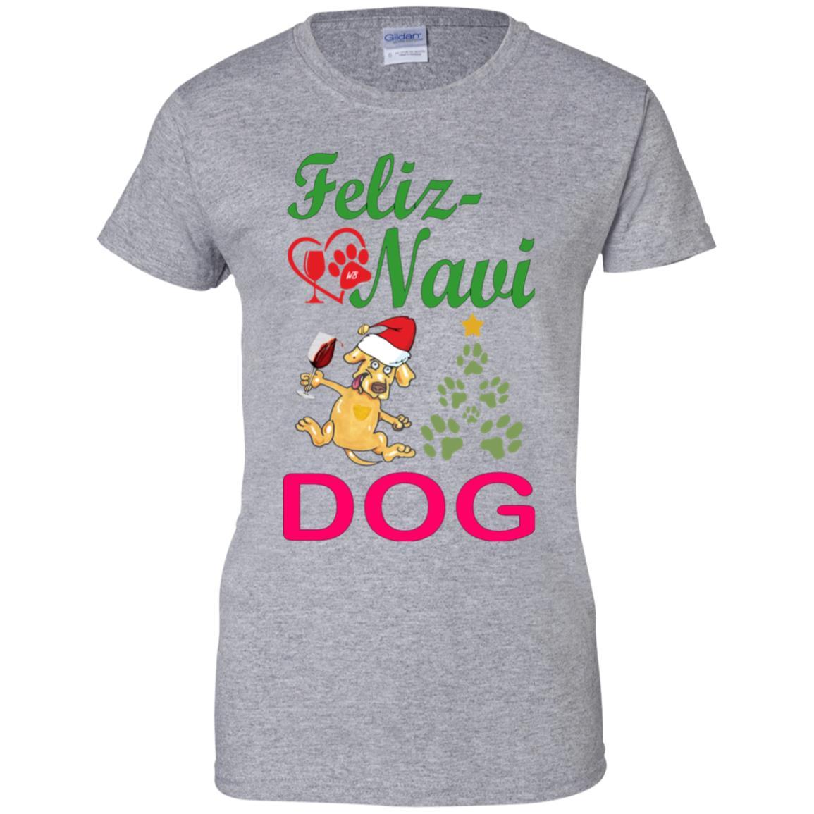 Feliz Navidad Dog Lovers 100% Cotton T-Shirt - Green & Red Holiday Christmas Gift for Women | Casual Wear, Party Outfit, Festive Apparel